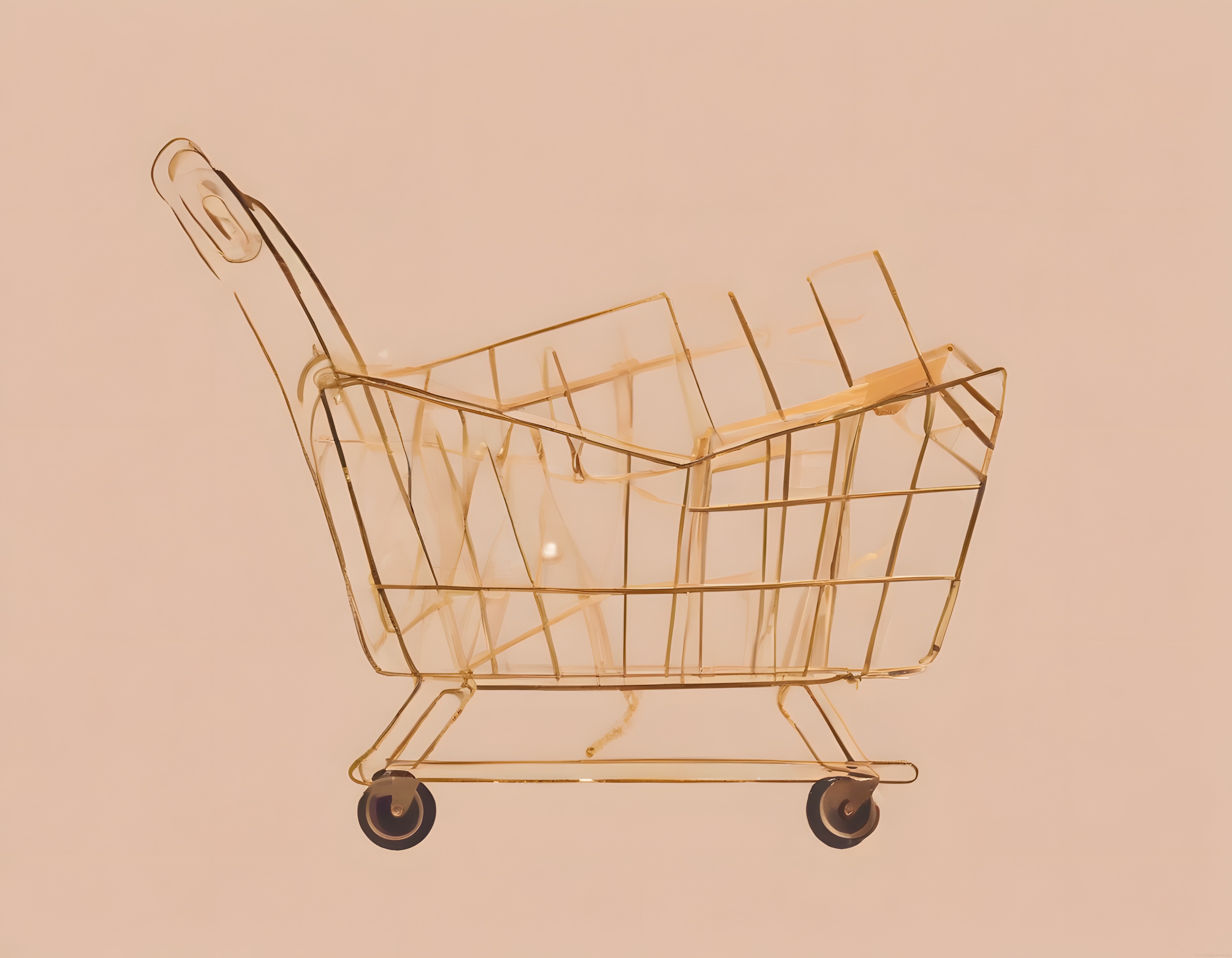 pastel zeminde şeffaf alışveriş arabası ile minimalist stok görsel tasarımı