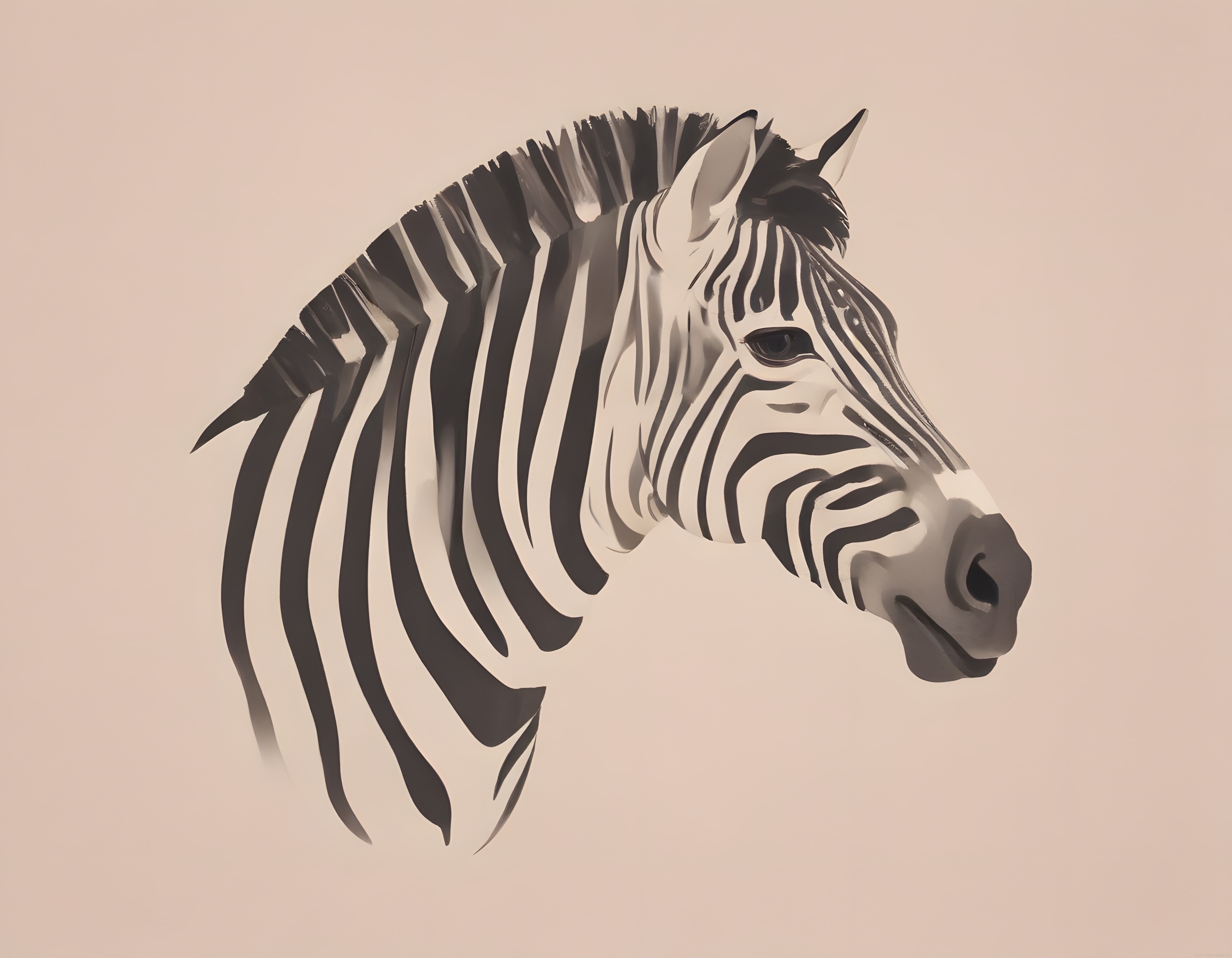 Pastel Zeminde Siyah Beyaz Zebra Portresi ve Sanatsal Yabani Hayvan Çizimi