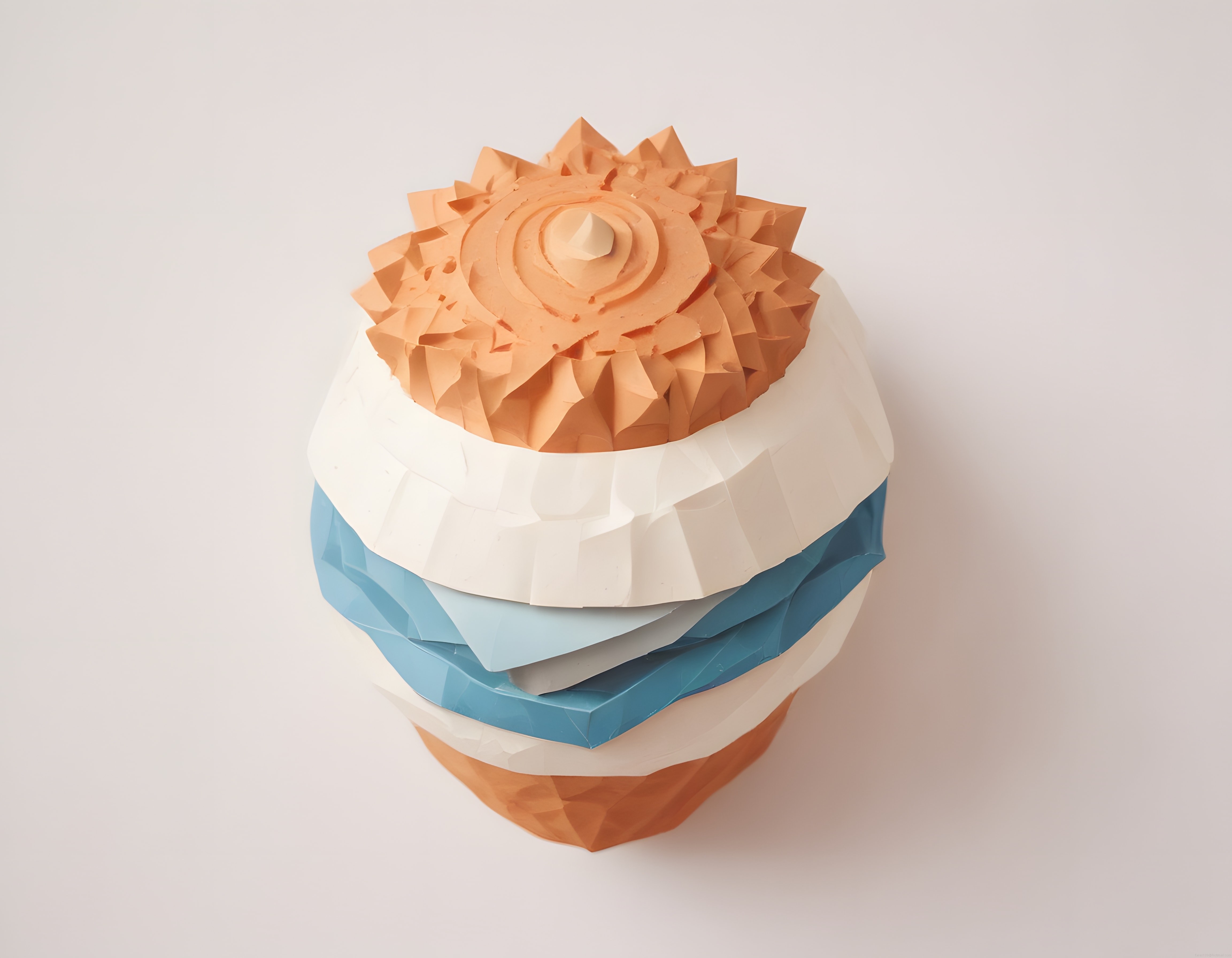 Pastel zeminde turuncu çiçekli düşük poligon cupcake 3d render eseri