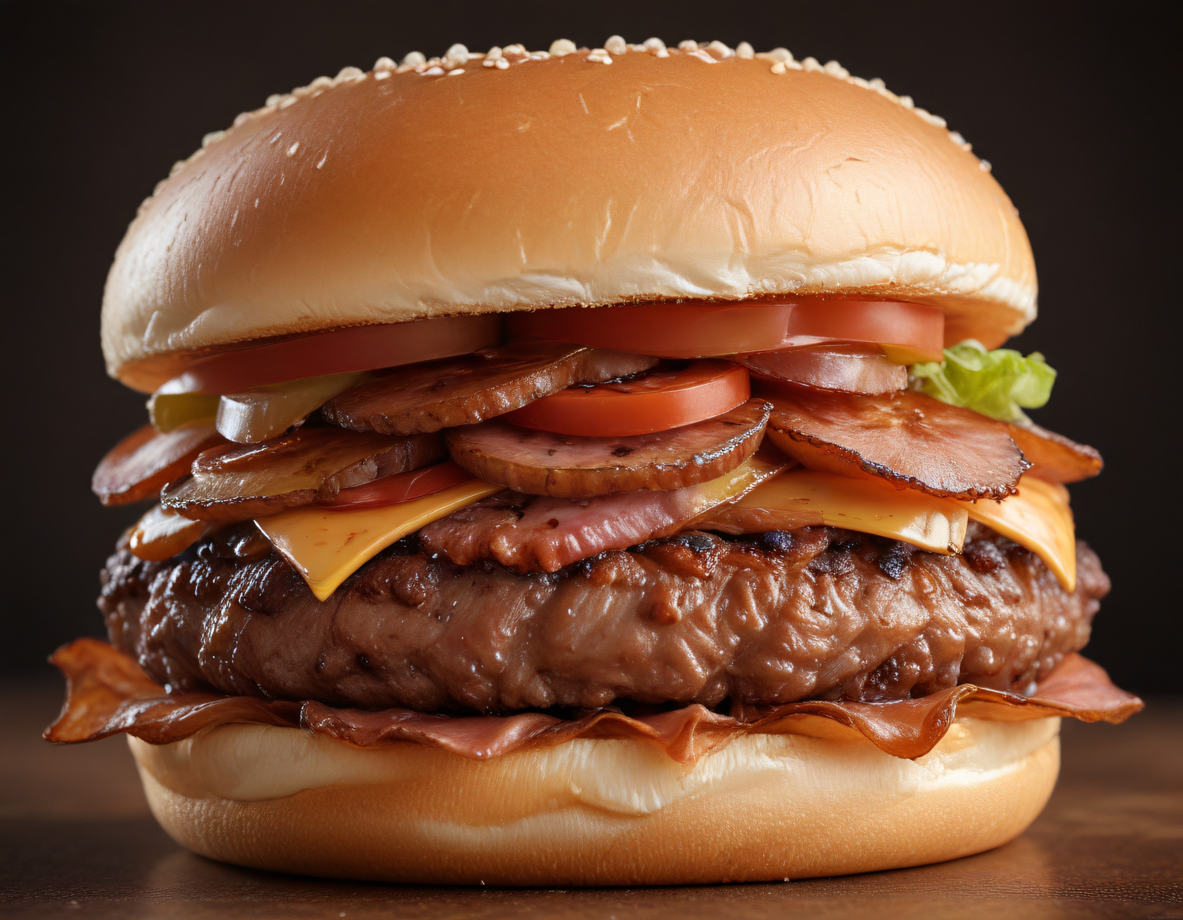 Pastırmalı ve Cheddar Peynirli Bol Katmanlı Hamburger Sunumu