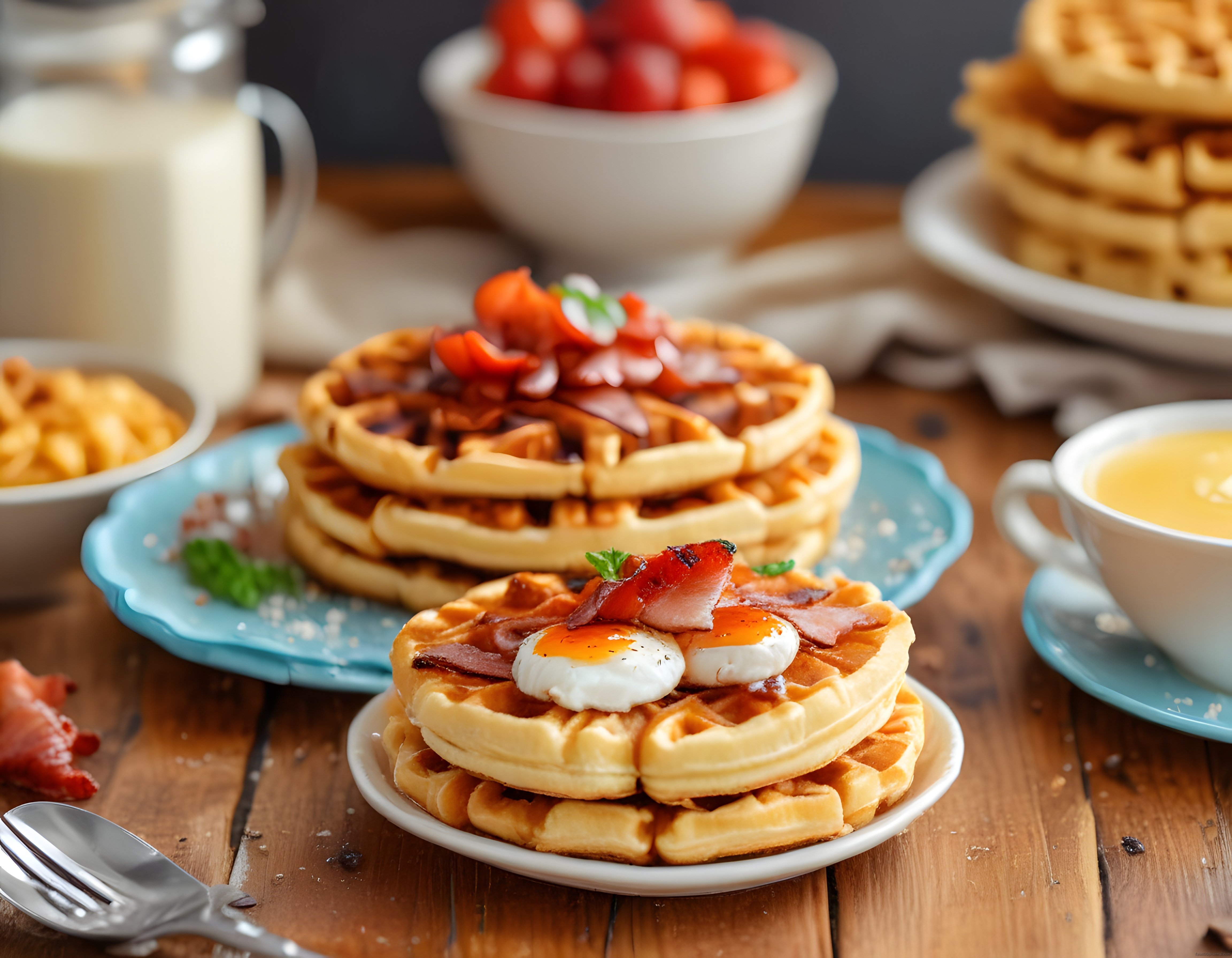 Pastırmalı Yumurtalı Waffle ile Hazırlanan Nefis Bir Kahvaltı Masası