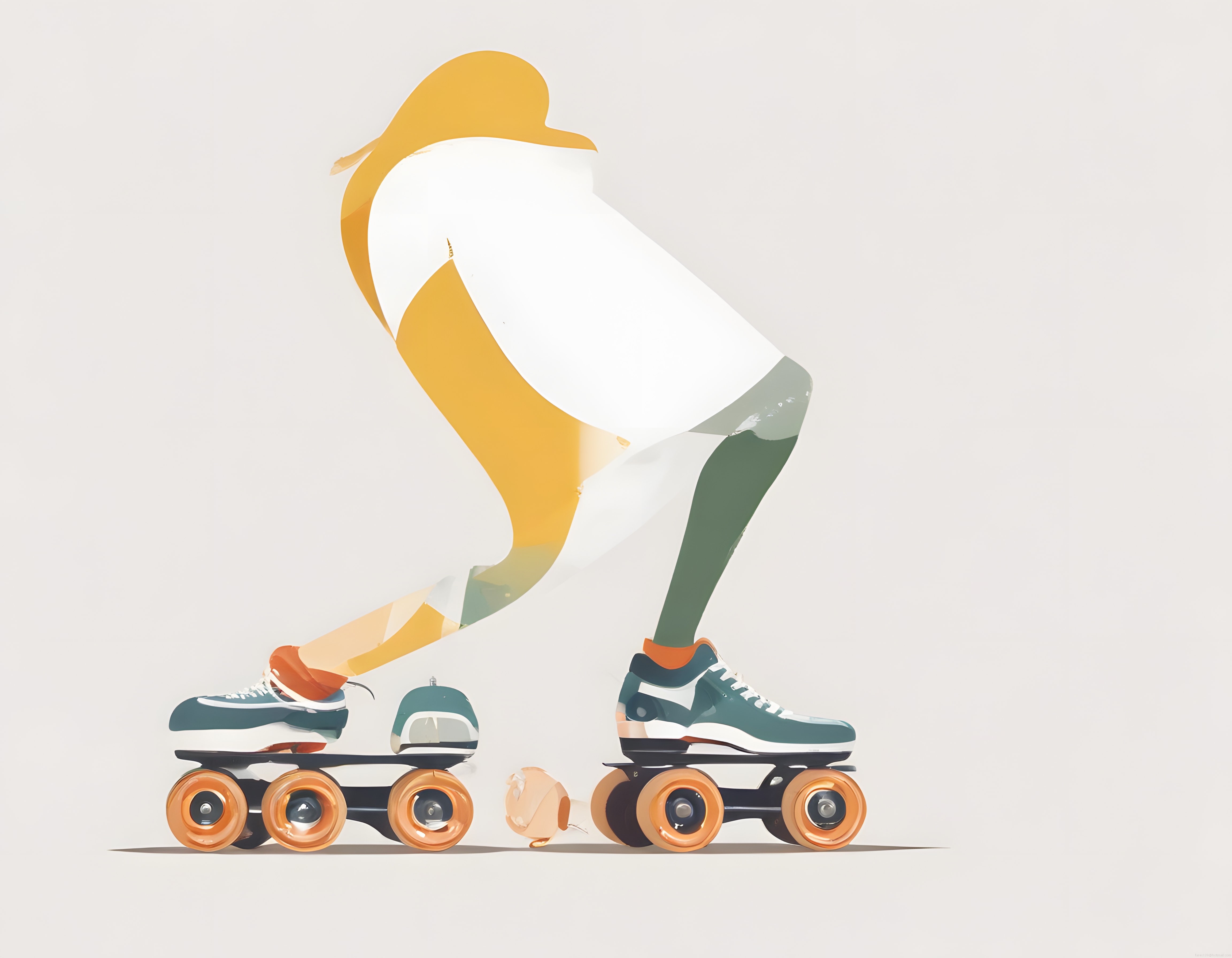 Paten Süren Sportif Figür ve Retro Paten Ayakkabılarının Canlı İllüstrasyonu