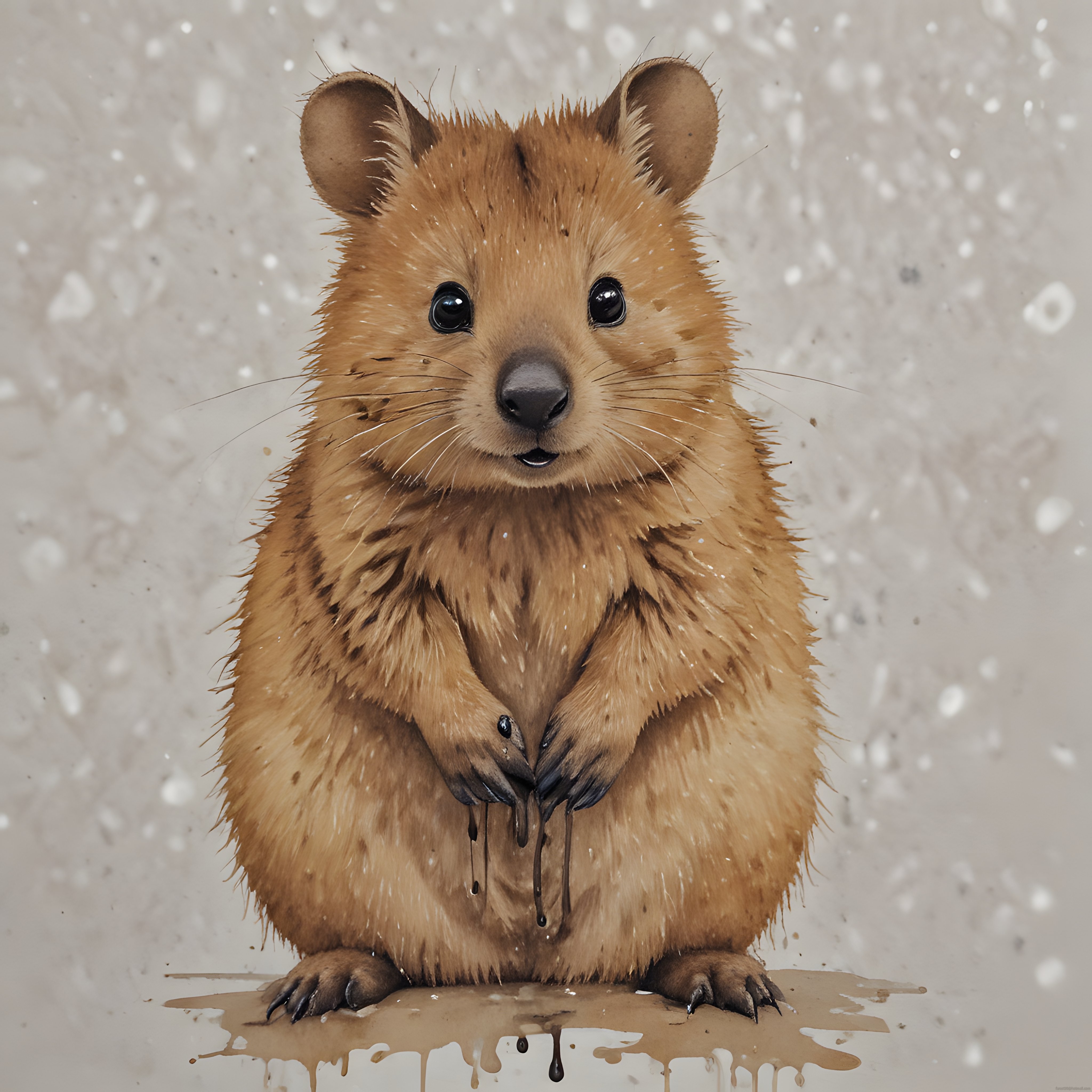 Patilerinden Çikolata Damlayan Kahverengi Quokka'nın Sürreal Portresi