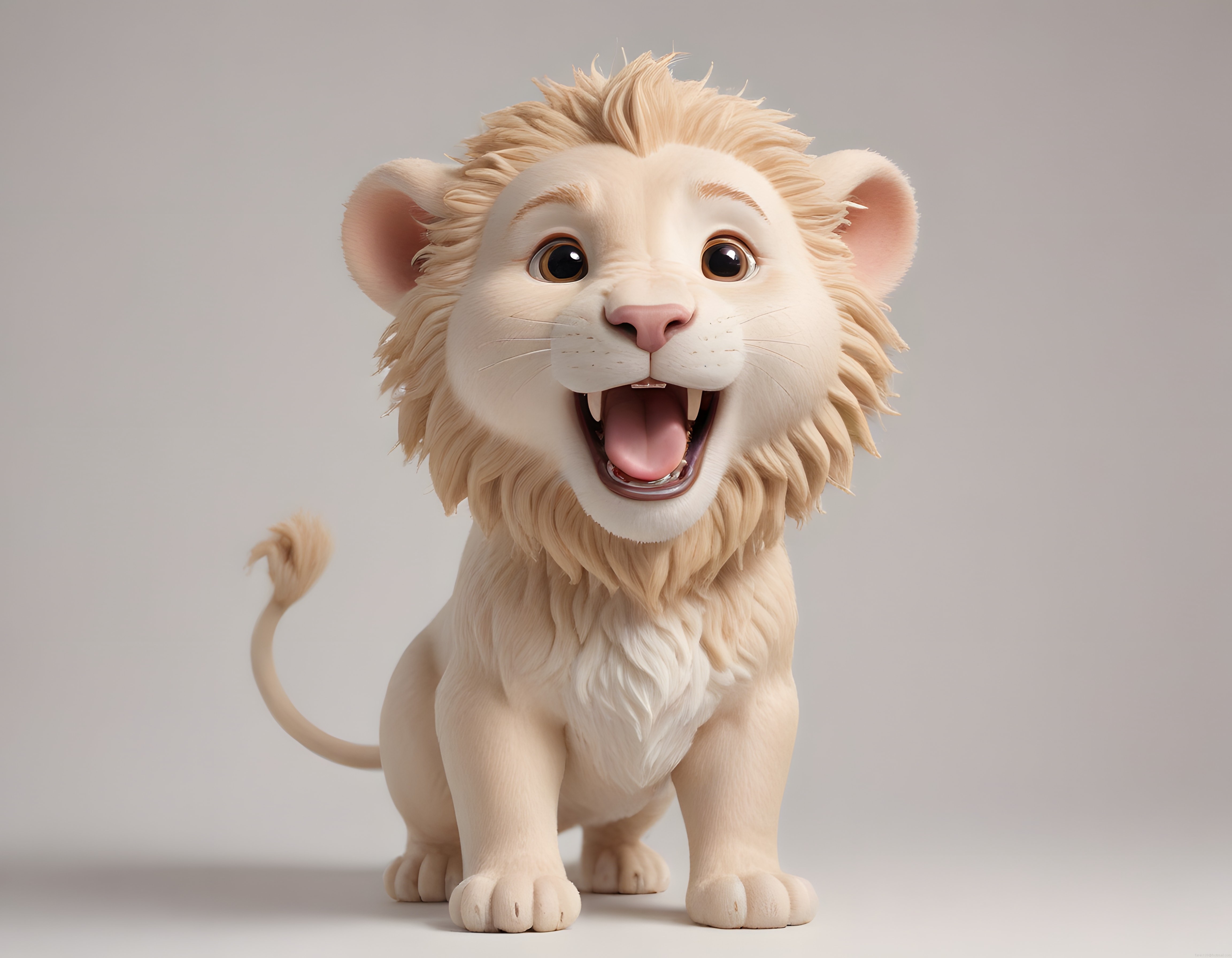 Peluş Görünümlü Sevimli Aslan Karakteri: Masum ve Neşeli 3D Tasarım
