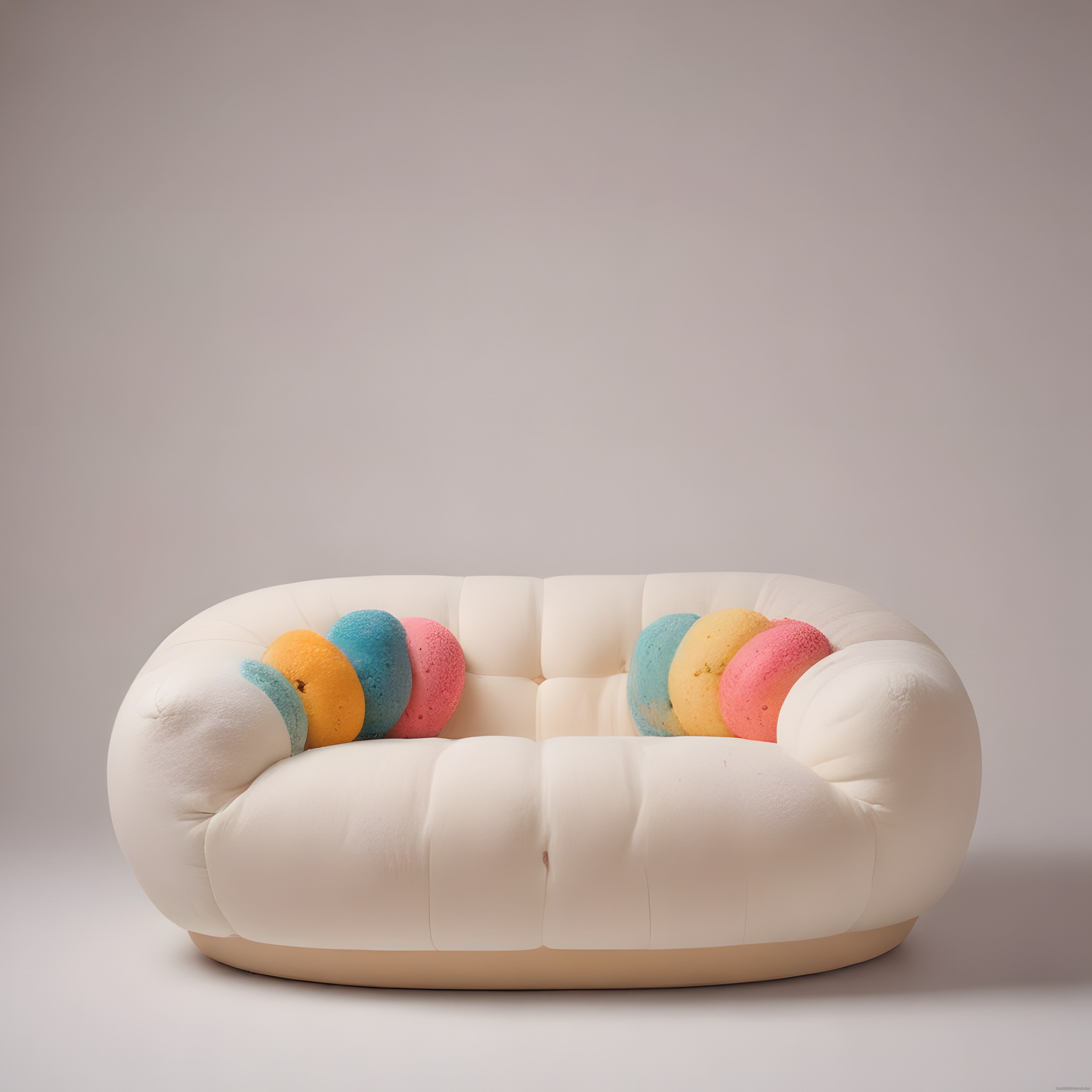 Pelüş Makaron Tasarımlı Modern Koltuk ve Renkli Dekoratif Yastıklar