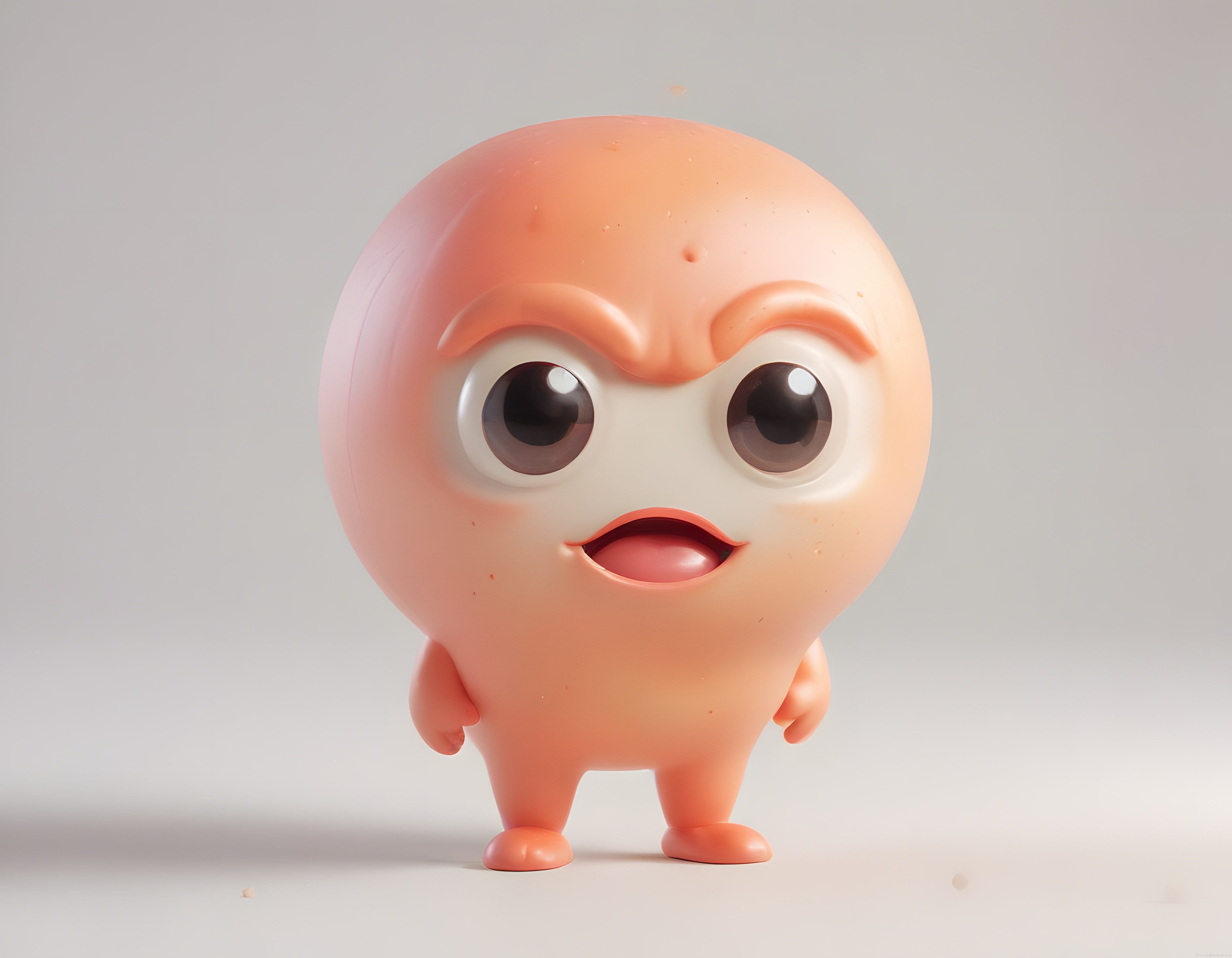 Pembe 3D Animasyon Karakteri: Sevimli ve Şaşkın İfadeli Büyük Gözlü Figür