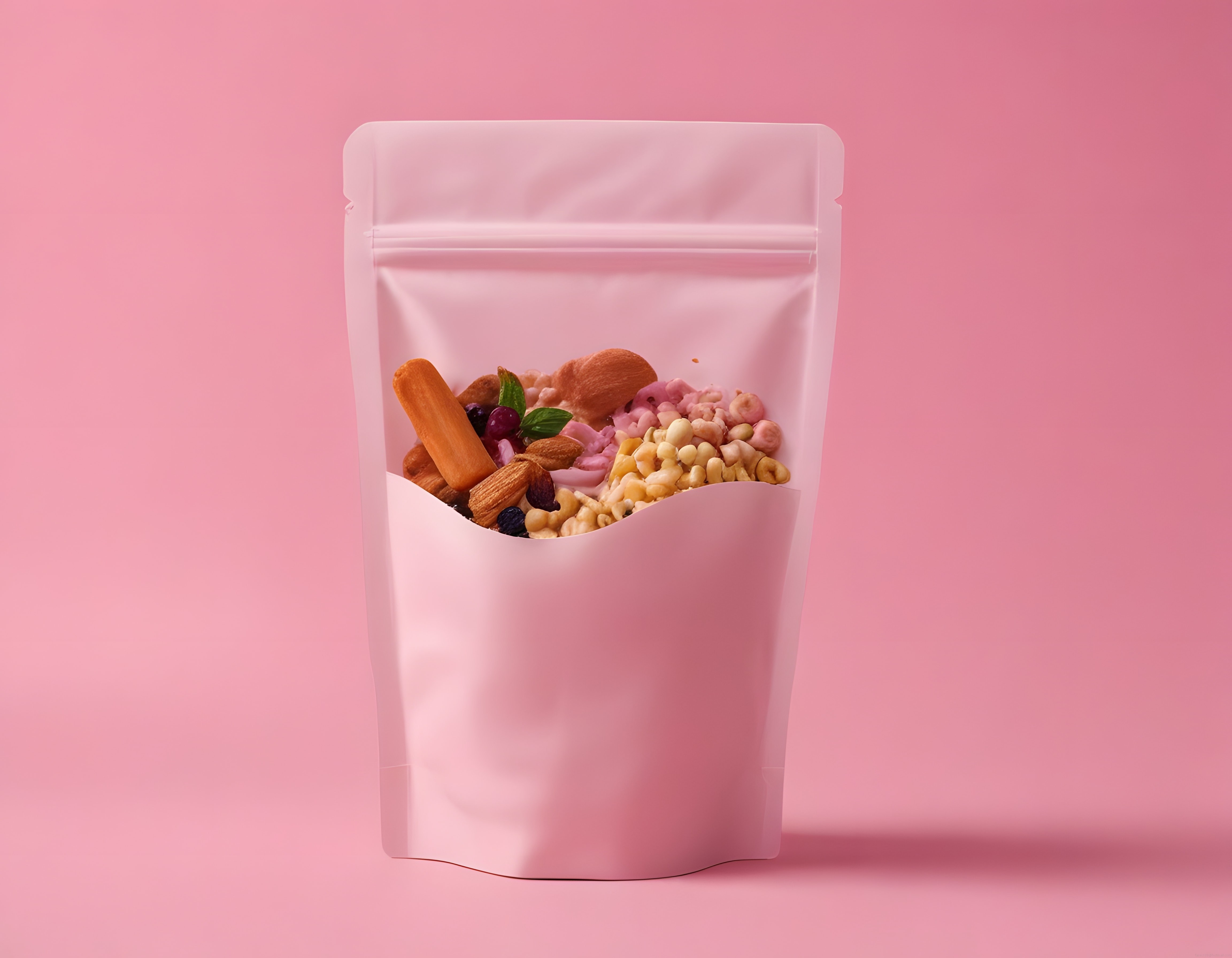 Pembe Ambalajda Kuruyemiş ve Kuru Meyveli Sağlıklı Atıştırmalık Karışımı