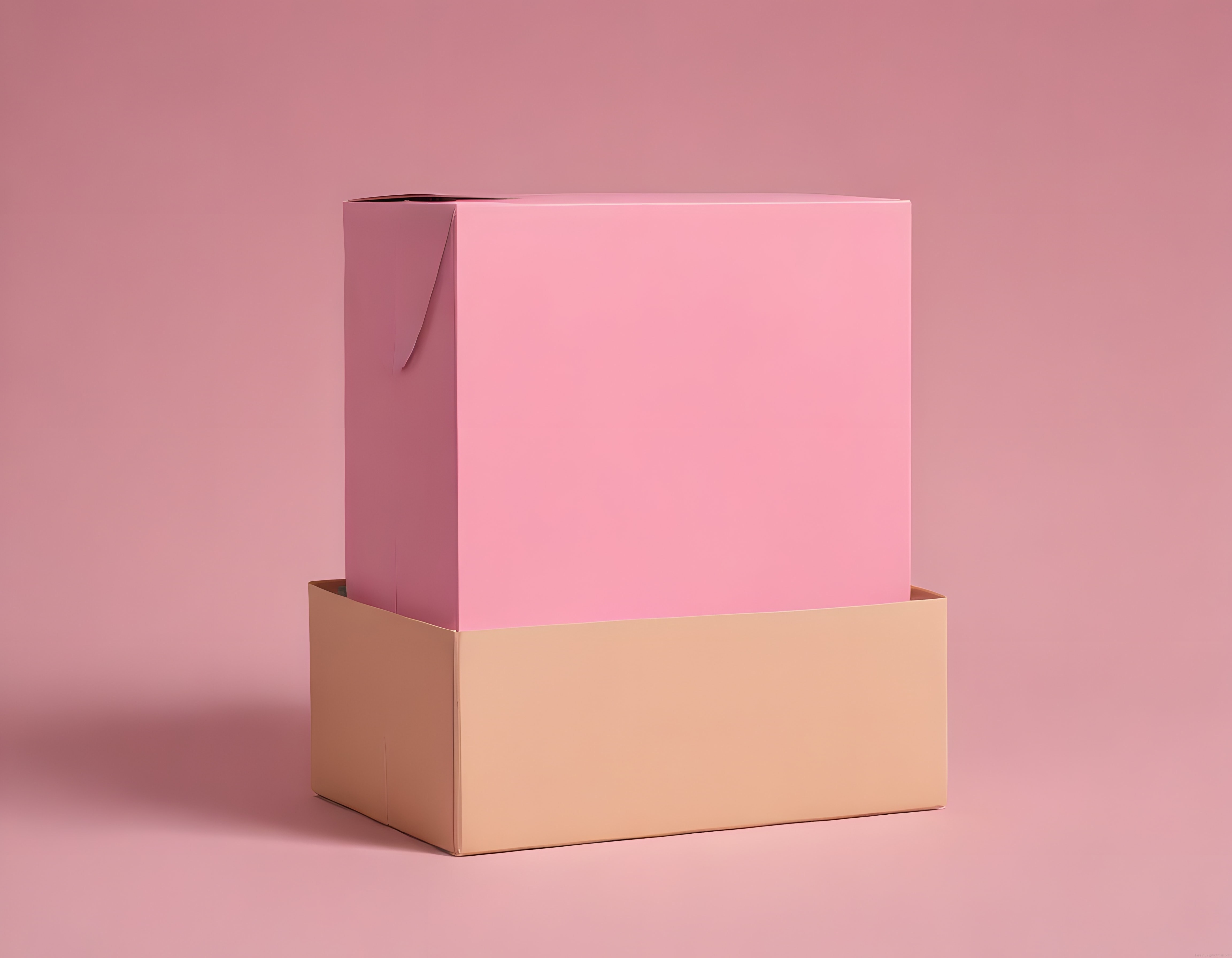 Pembe arka plan üzerinde yer alan minimal ambalaj kutuları stüdyo fotoğrafı