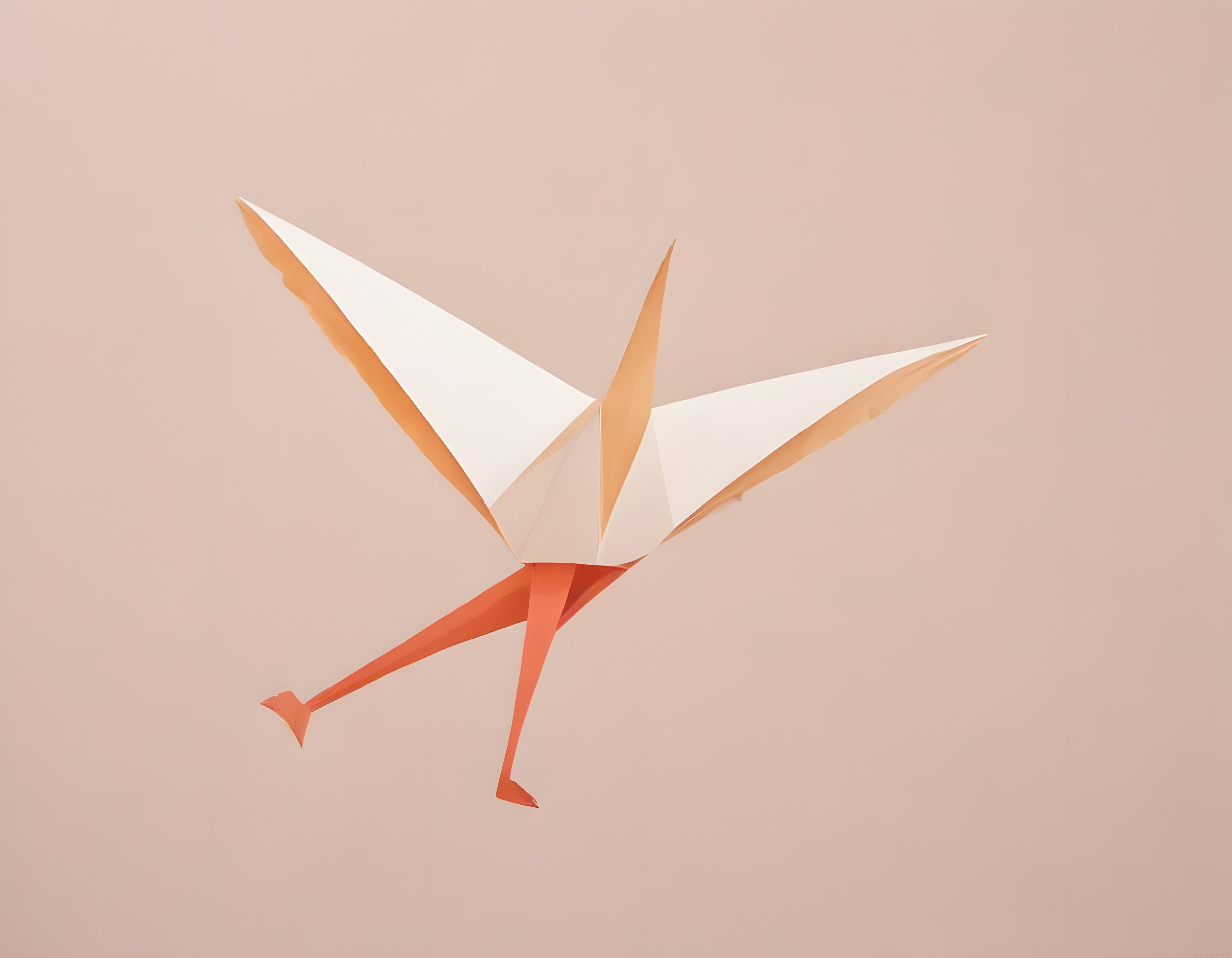 Pembe Arka Planda Geometrik Kağıt Kuş: Minimalist Dijital Sanat Çalışması