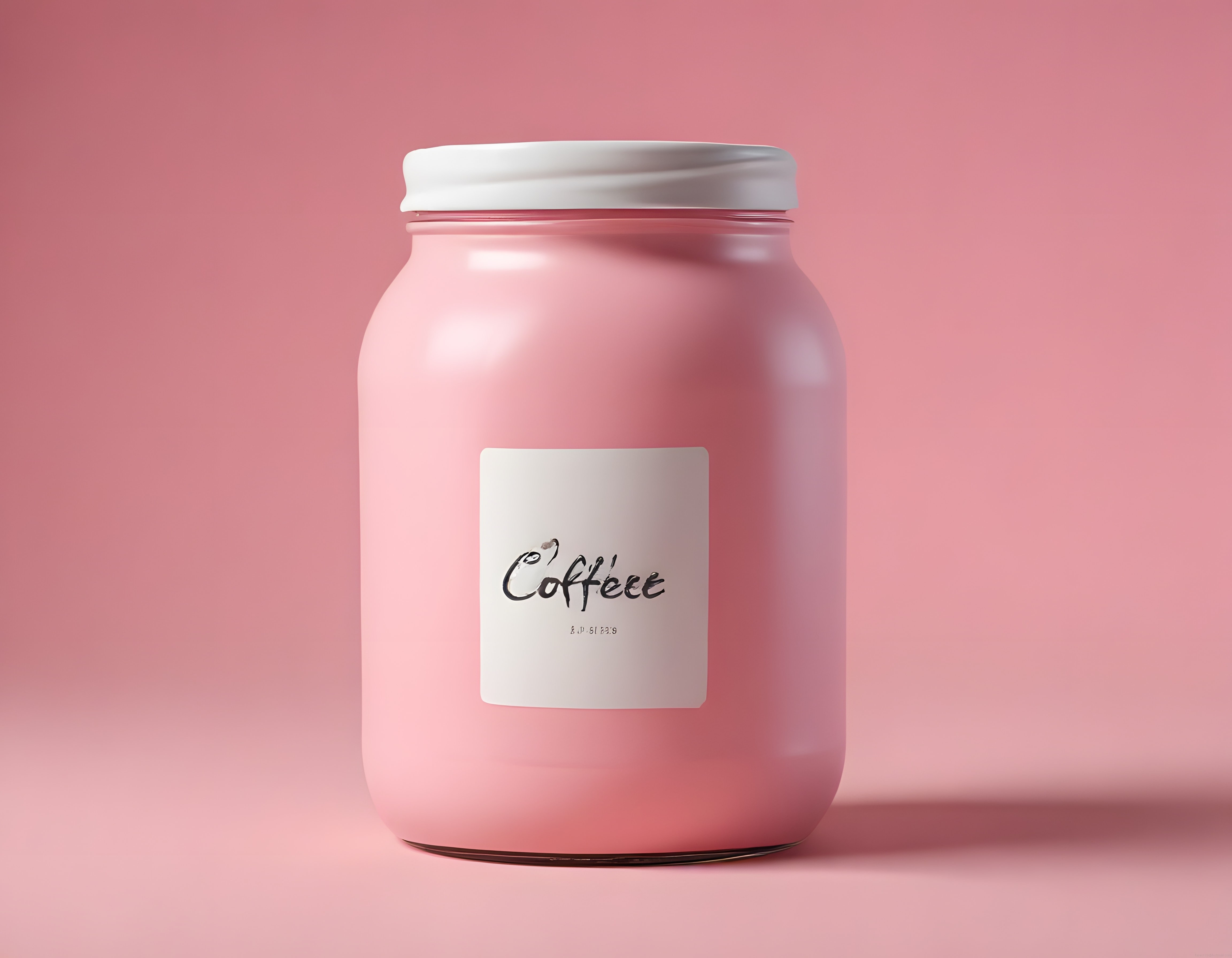 Pembe Arka Planda Minimalist Cam Kahve Kavanozu ve Şık Ürün Sunumu