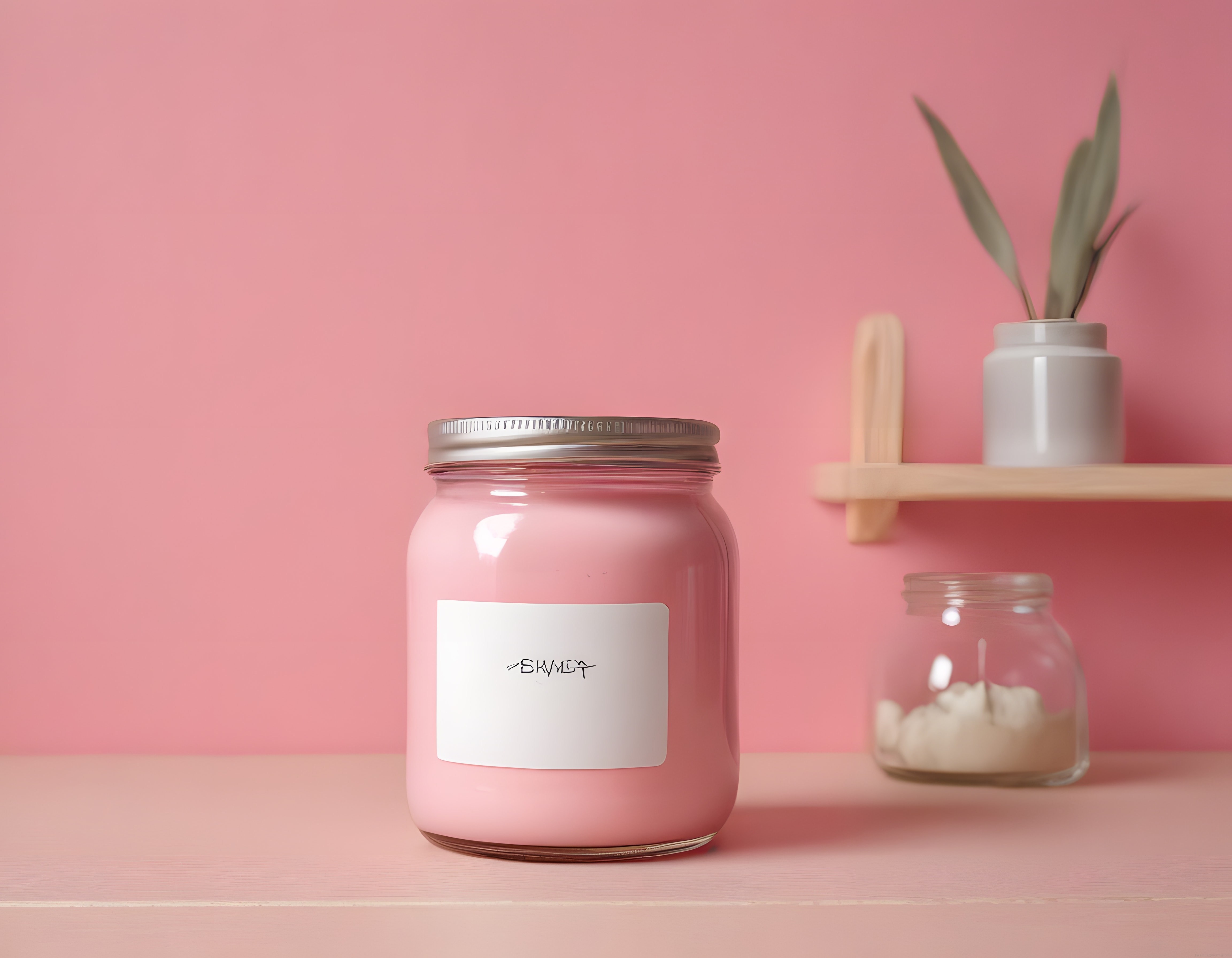 Pembe Arka Planda Minimalist Cam Kavanoz ve Modern Ev Dekorasyonu