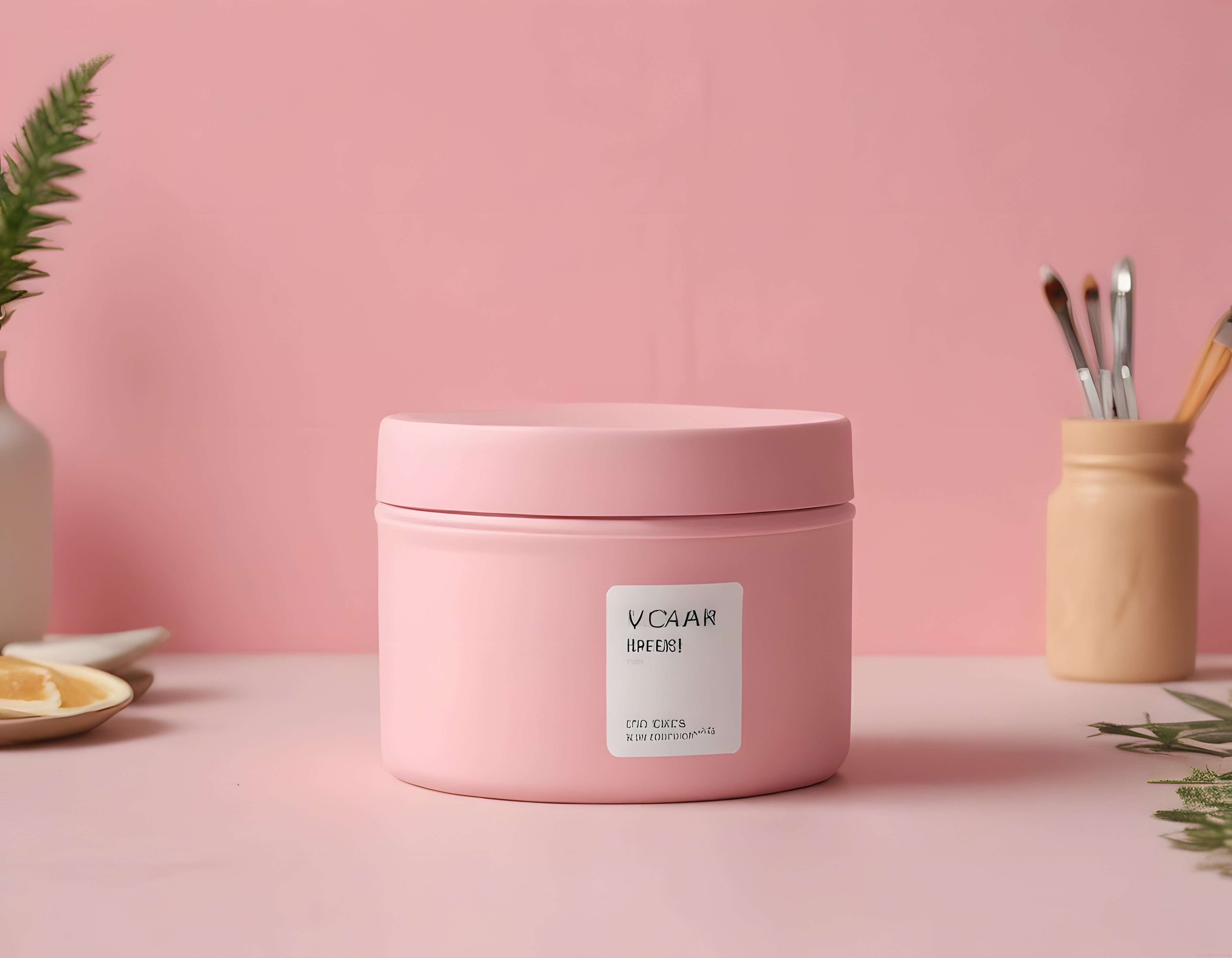 Pembe arka planda minimalist cilt bakım kavanozu ve doğal kozmetik ürün konsepti