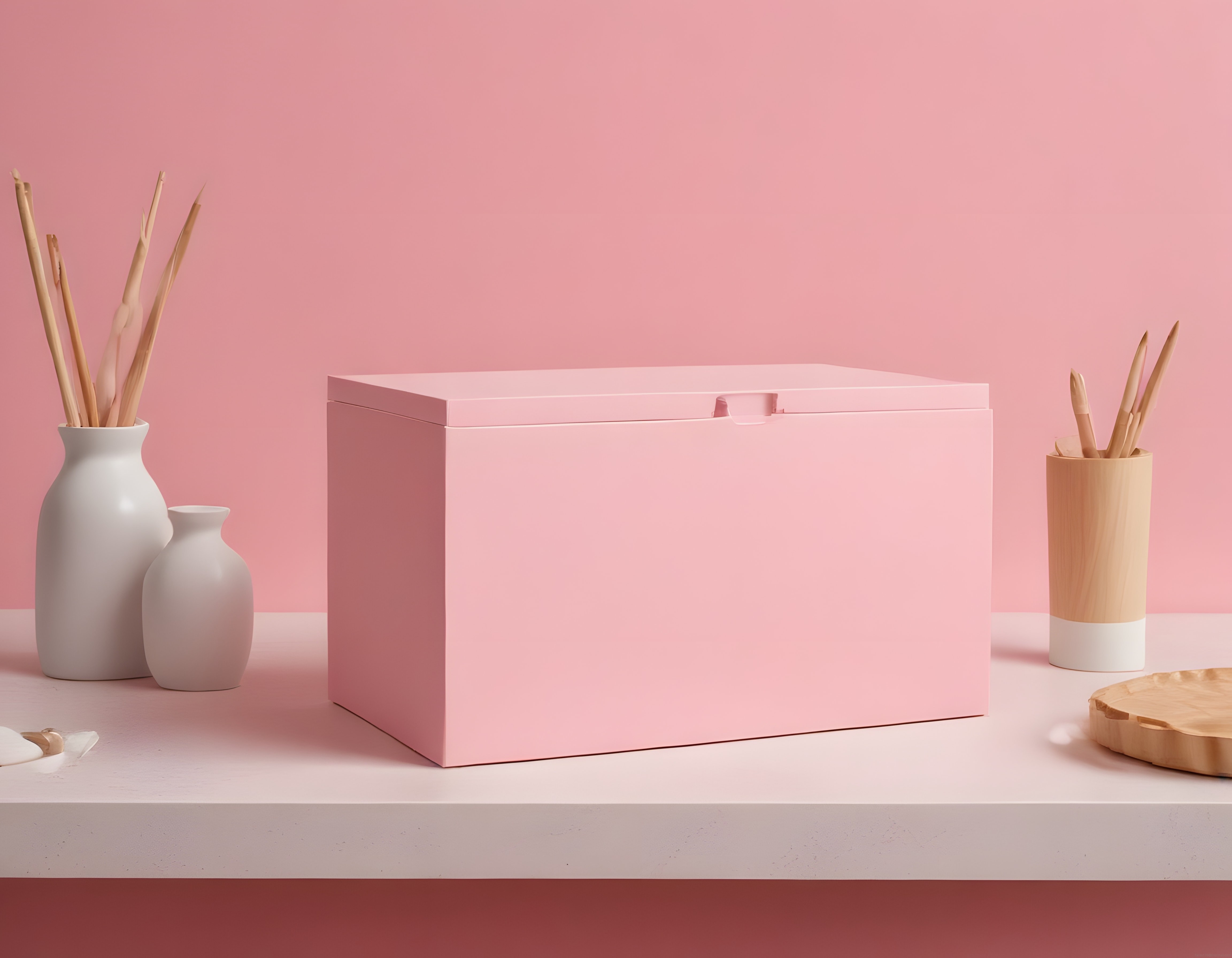 Pembe arka planda minimalist dekorasyon ve takı kutusu ile stüdyo ürün konsepti