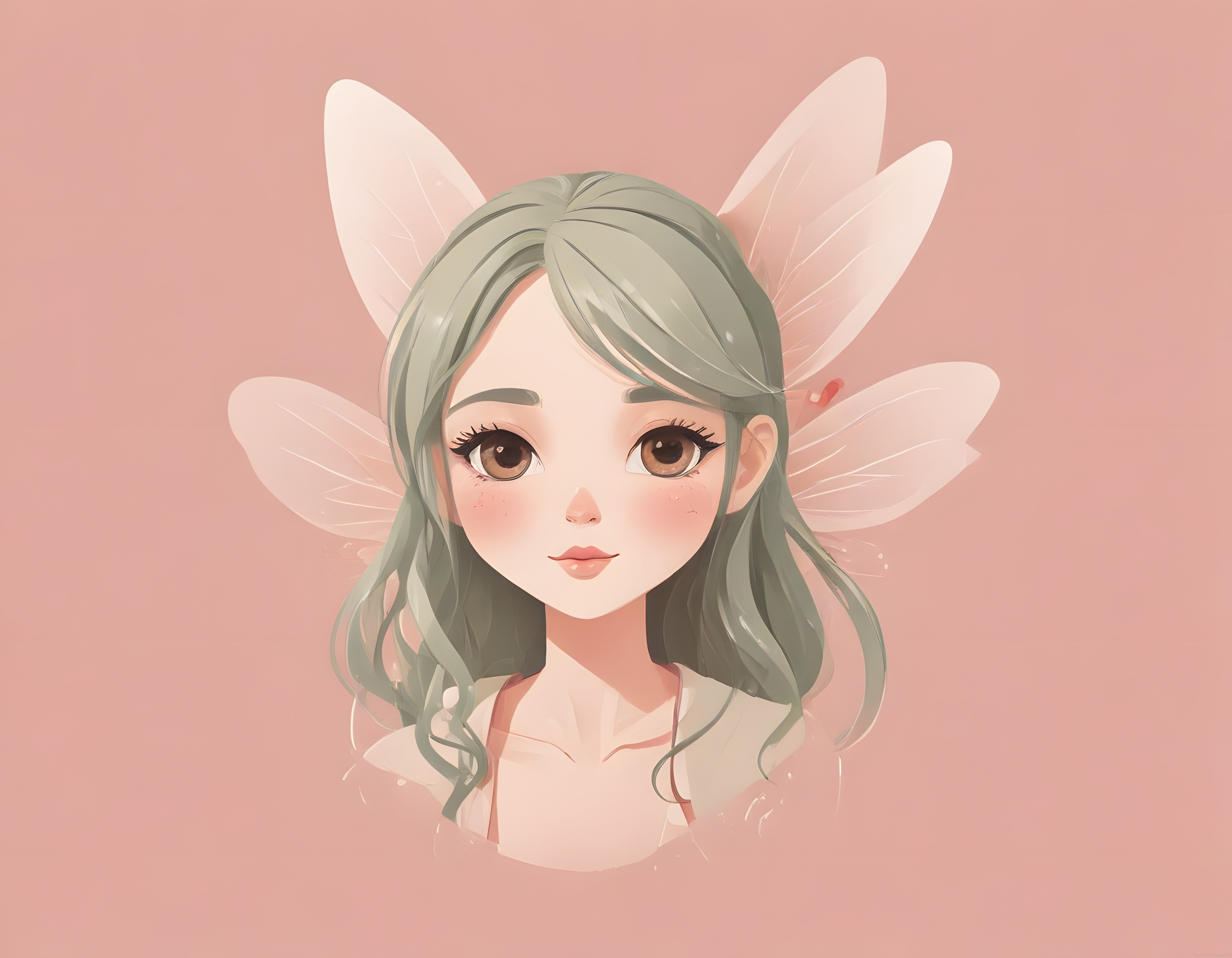 Pembe Arka Planda Peri Kanatlı Anime Kız Dijital Sanat İllüstrasyonu