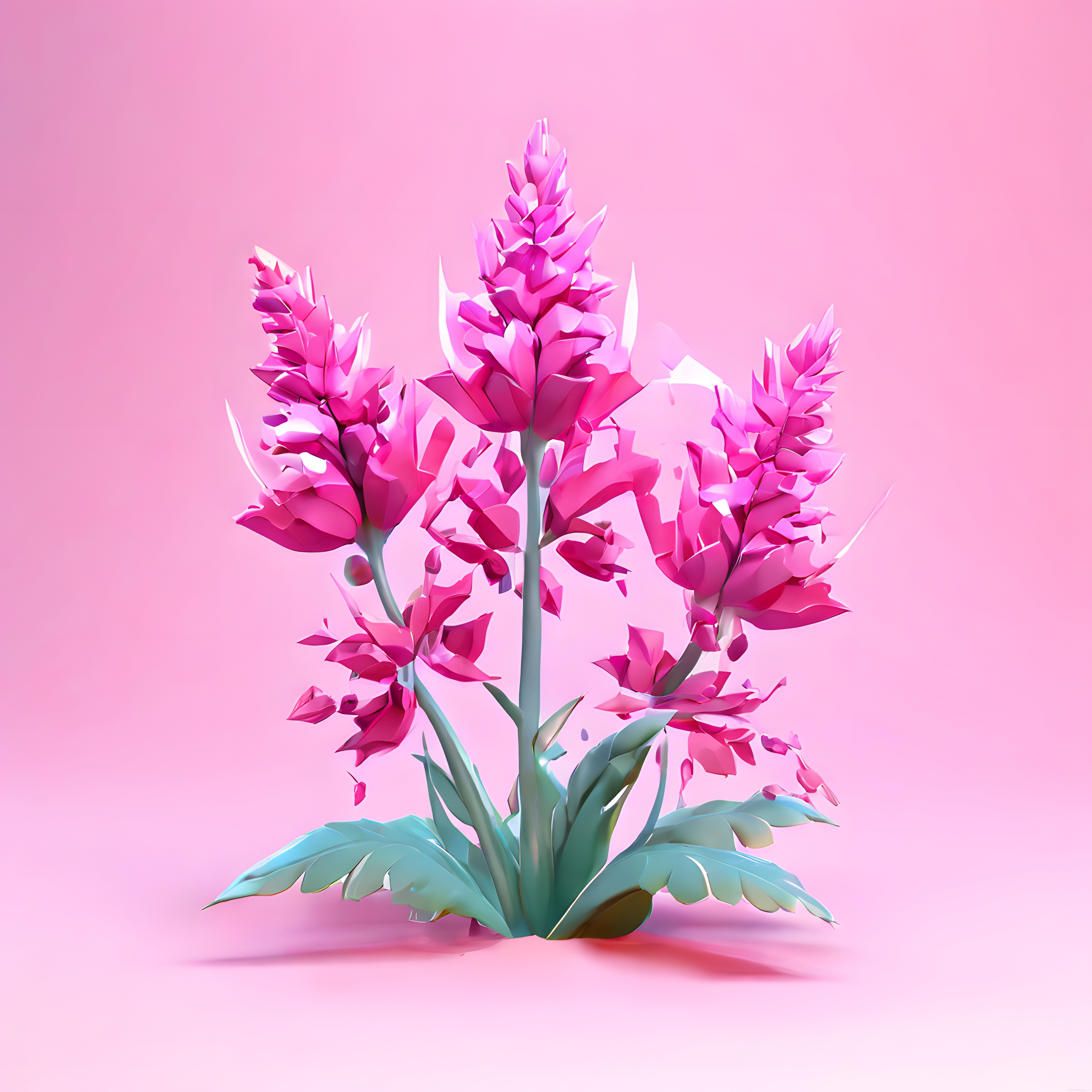 Pembe Arka Planda Stilize Çiçekler: Modern Dijital Botanik Sanatı