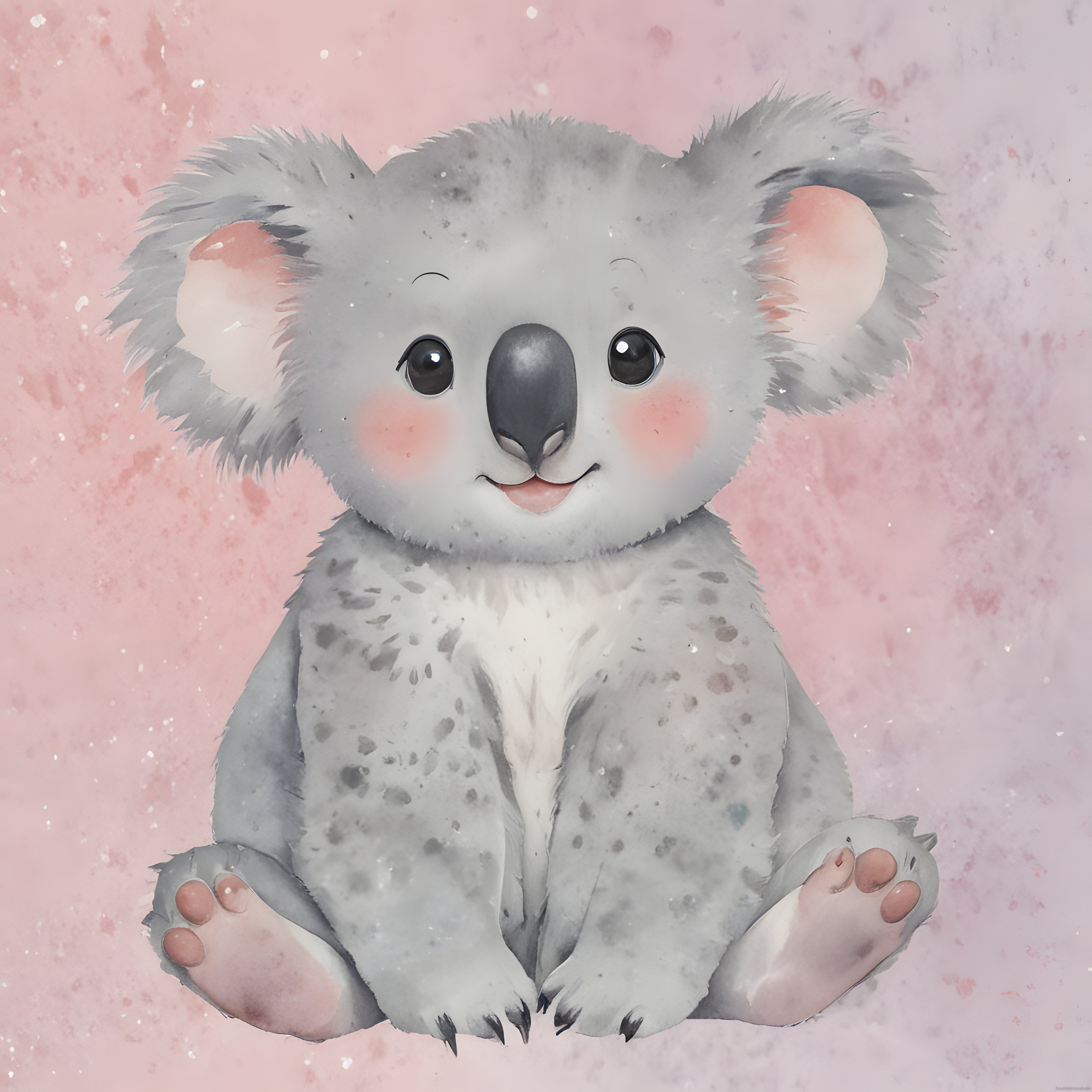 Pembe Arka Planda Suluboya Tarzında Sevimli Koala Yavrusu İllüstrasyonu