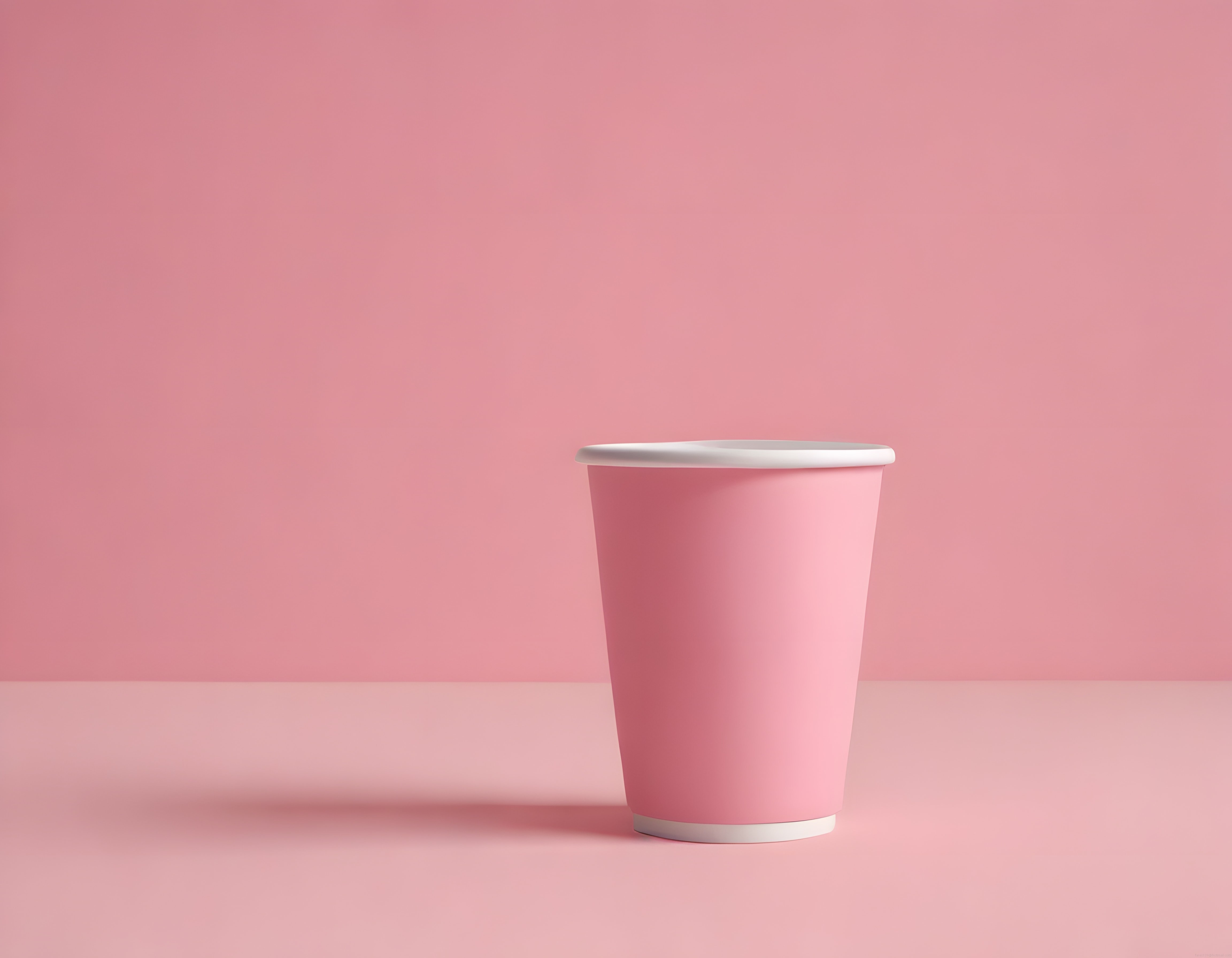 Pembe arka planda tek kullanımlık kağıt bardak mockup ve ürün fotoğrafı