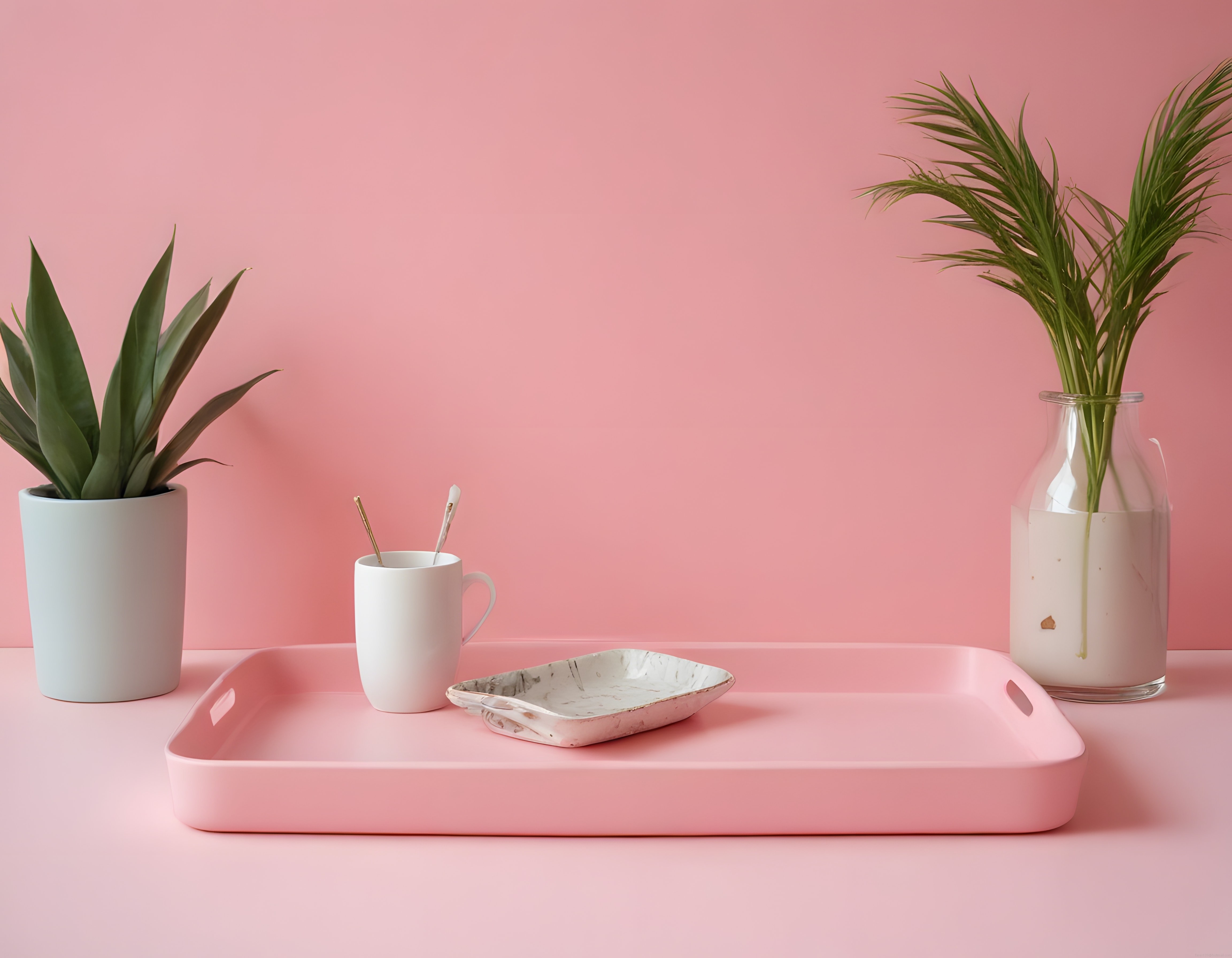 Pembe Arka Planlı Minimal Ev Dekorasyonu ile Sıcak ve Modern Bir Stil