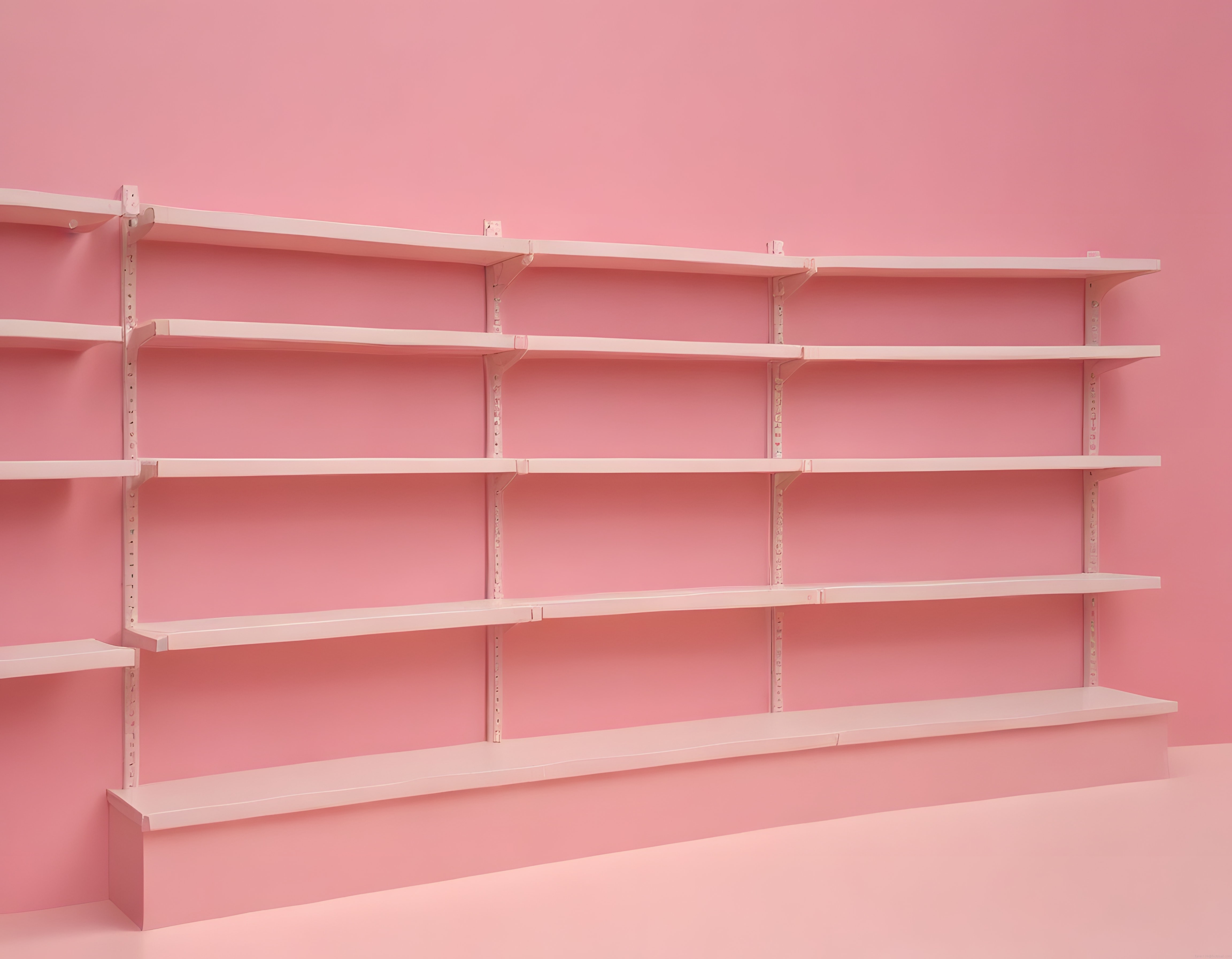 Pembe Arka Planlı Odada Şık ve Modern Beyaz Duvar Rafı Dekorasyonu