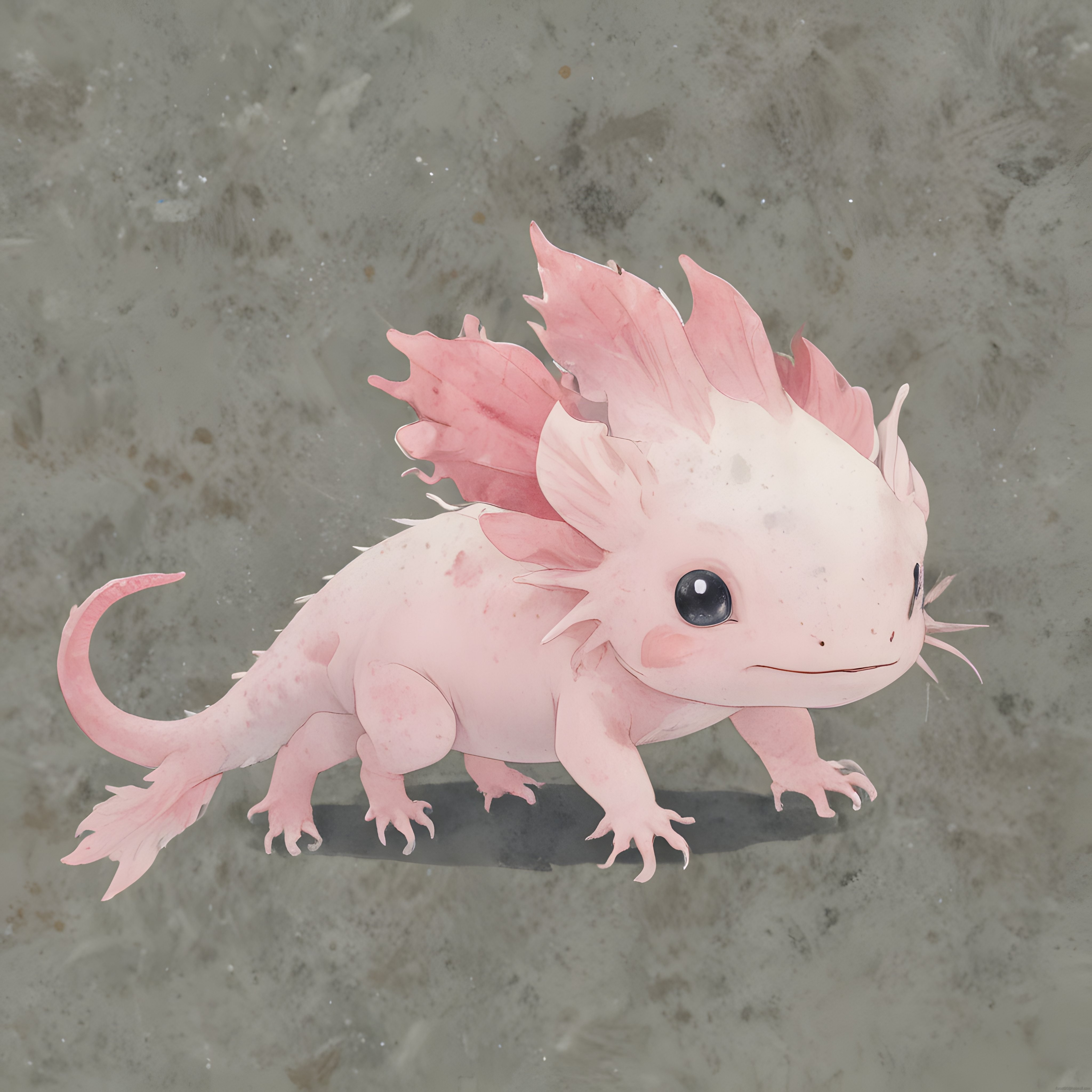 Pembe Axolotl Dijital Çizim: Sevimli Fantastik Yaratık ve 3D Karakter Sanatı