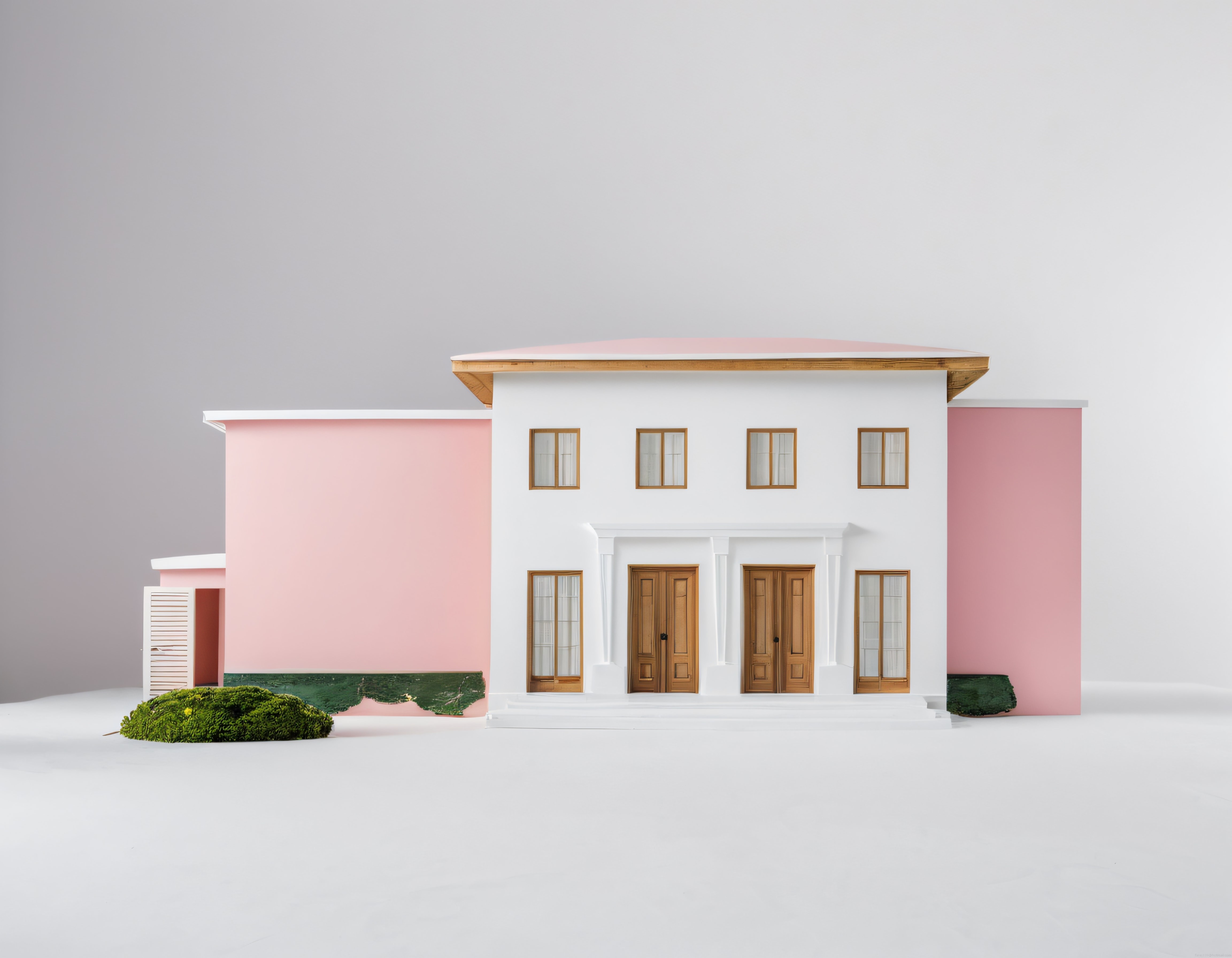 Pembe Beyaz Tonlarında Ahşap Pencereli Minimalist Mimari Maket