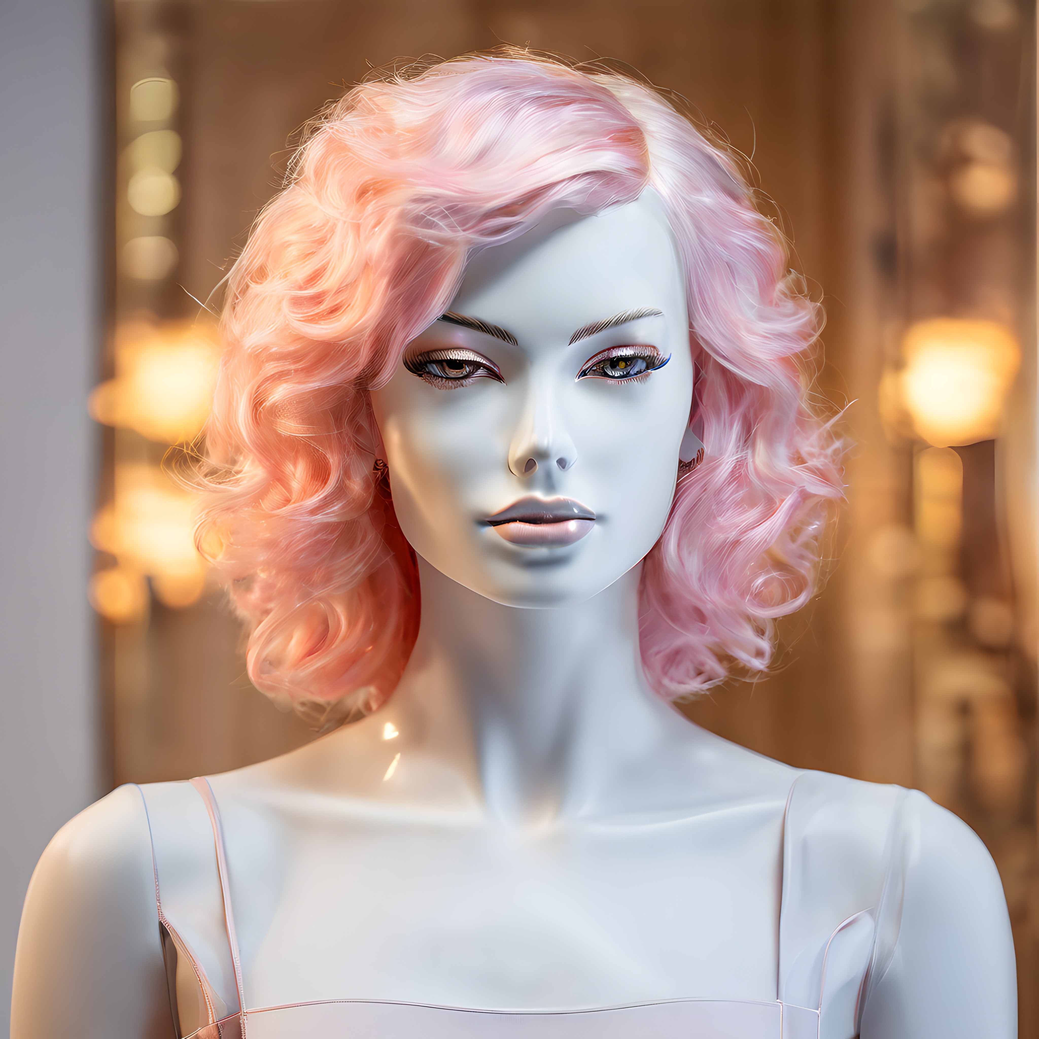 Pembe Bukleli Manken Başı: Pastel Saç Trendi ve Modern Vitrin Sunumu