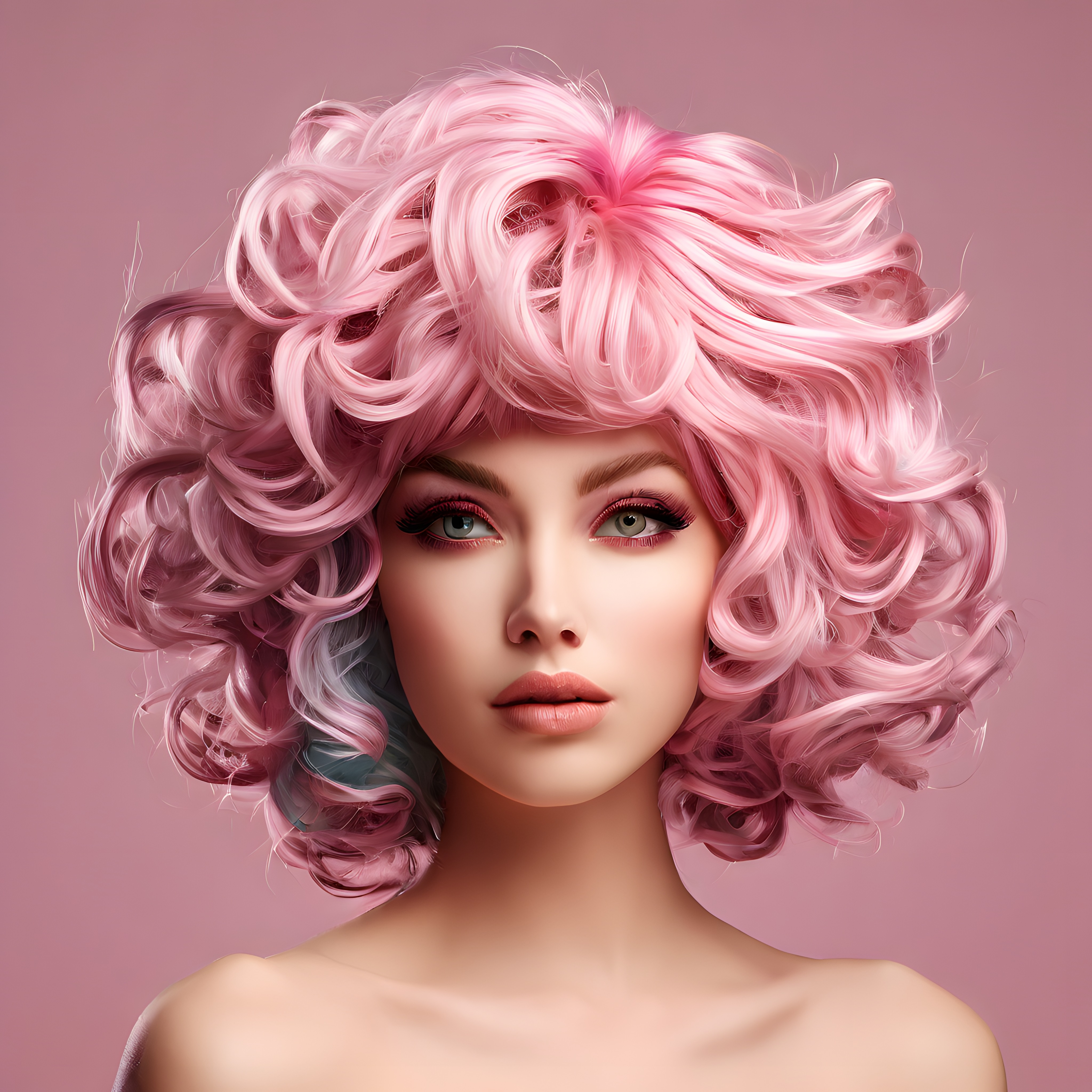 Pembe Bukleli Saçlı Kadın Portresi: Pastel Tonlarda Modern Saç Stili