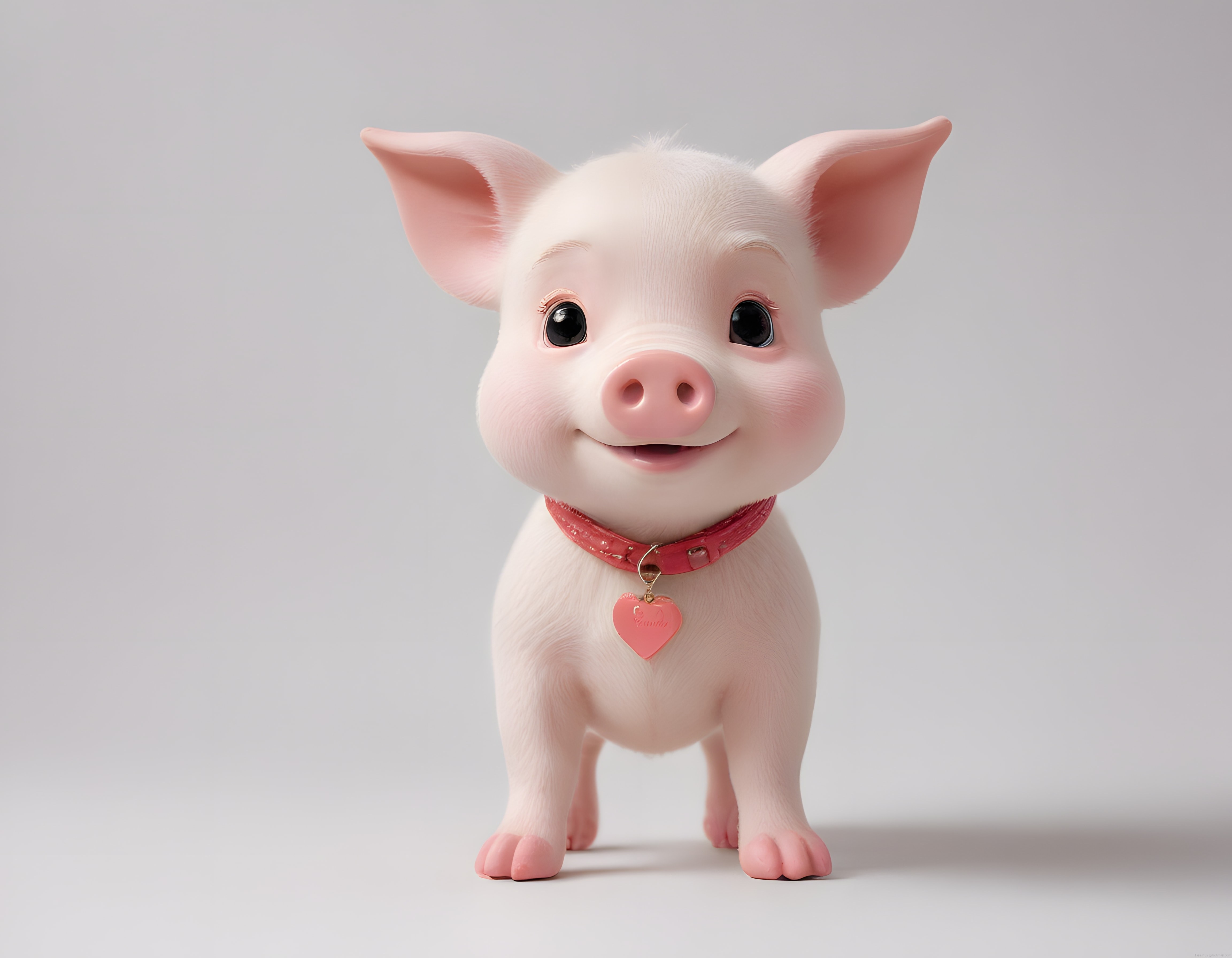 Pembe Burnuyla Gülümseyen 3D Animasyon Domuz Karakteri Kalp Tasmalı