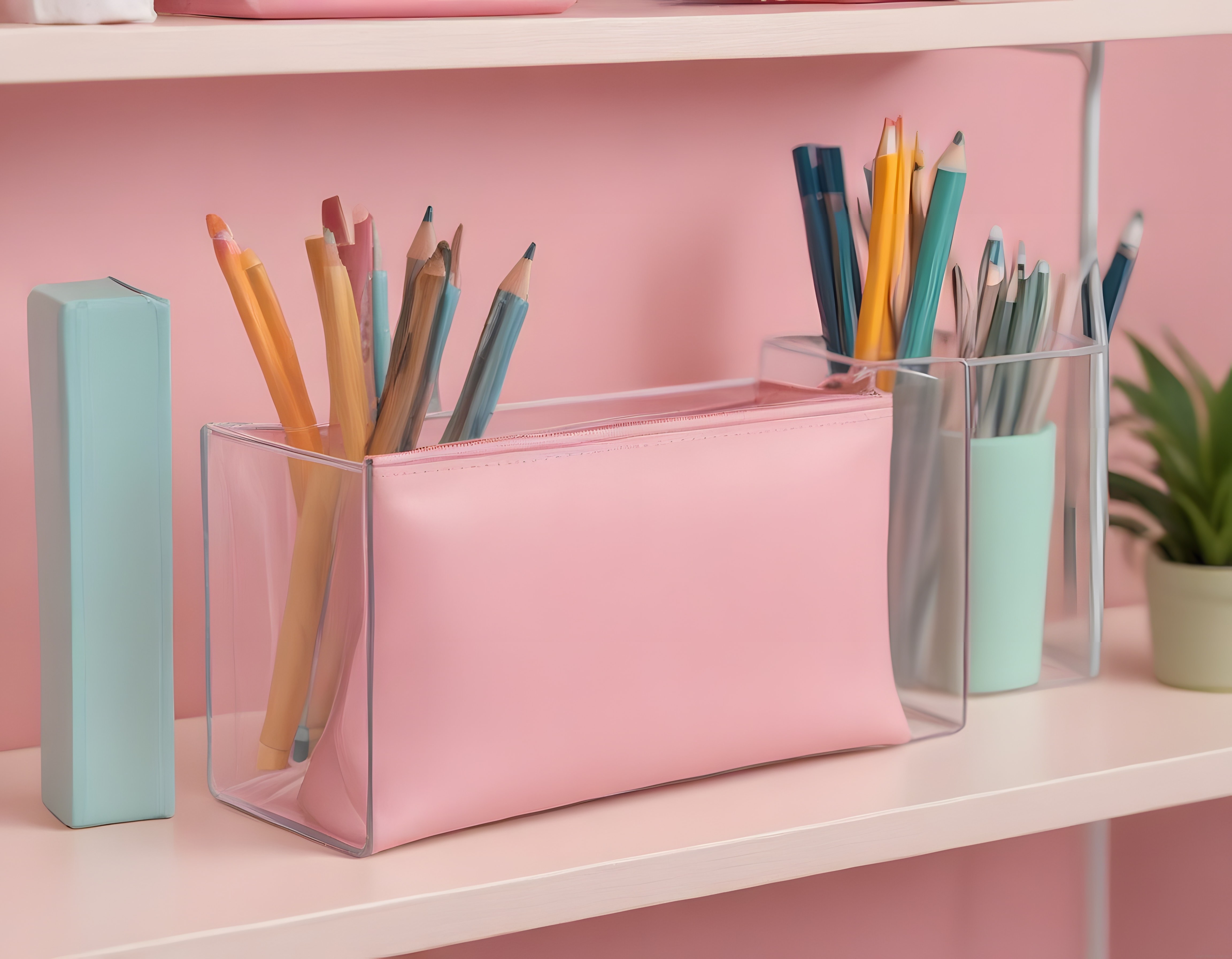 Pembe Çalışma Masası Düzeni: Pastel Kırtasiye ve Şeffaf Organizer ile Estetik Dekor