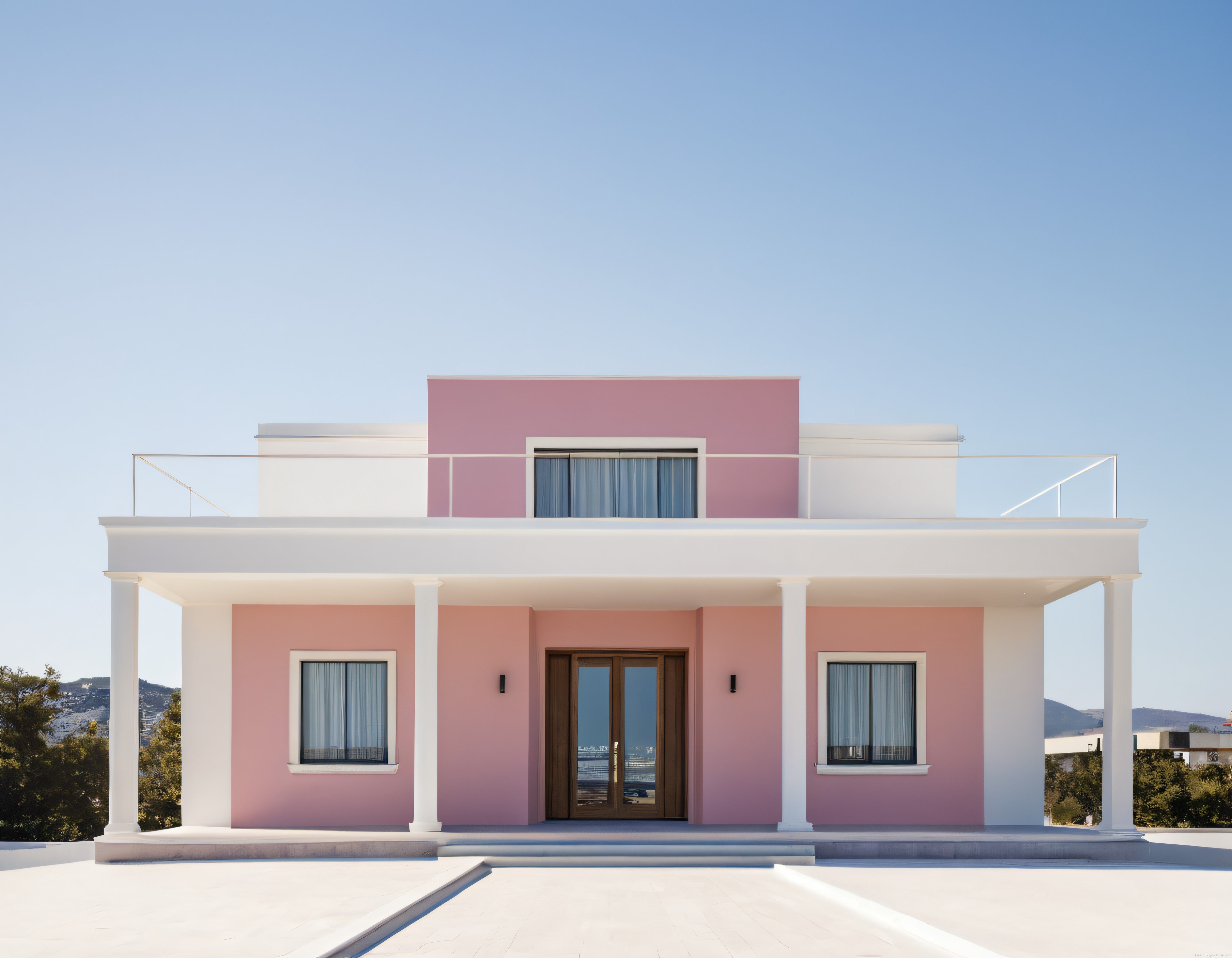 Pembe Cepheli Minimalist Yunan Evi: Ege Manzaralı Lüks Villa Tasarımı