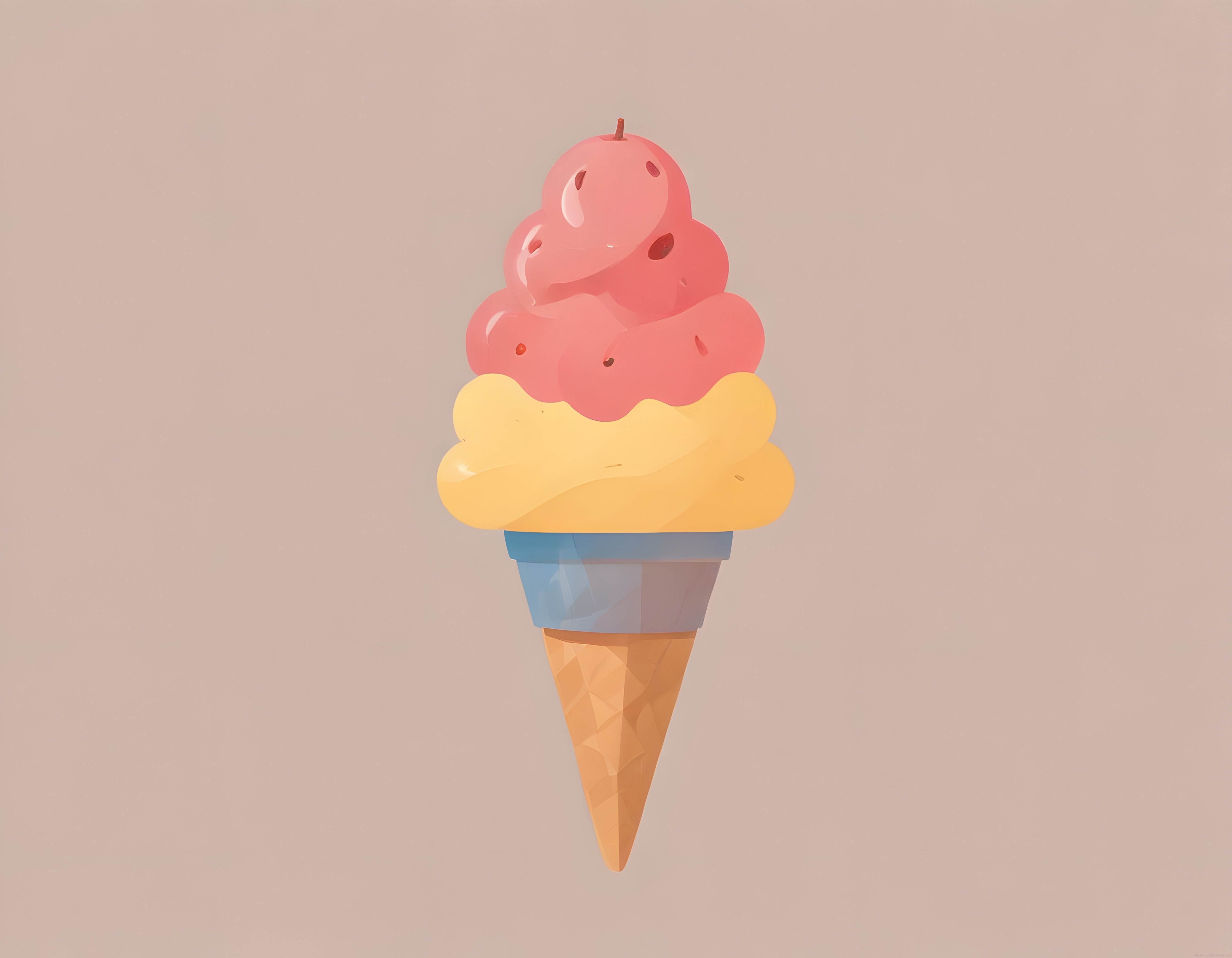 Pembe Çilek ve Sarı Vanilyalı Çift Katlı Waffle Dondurma Külahı Tasarımı