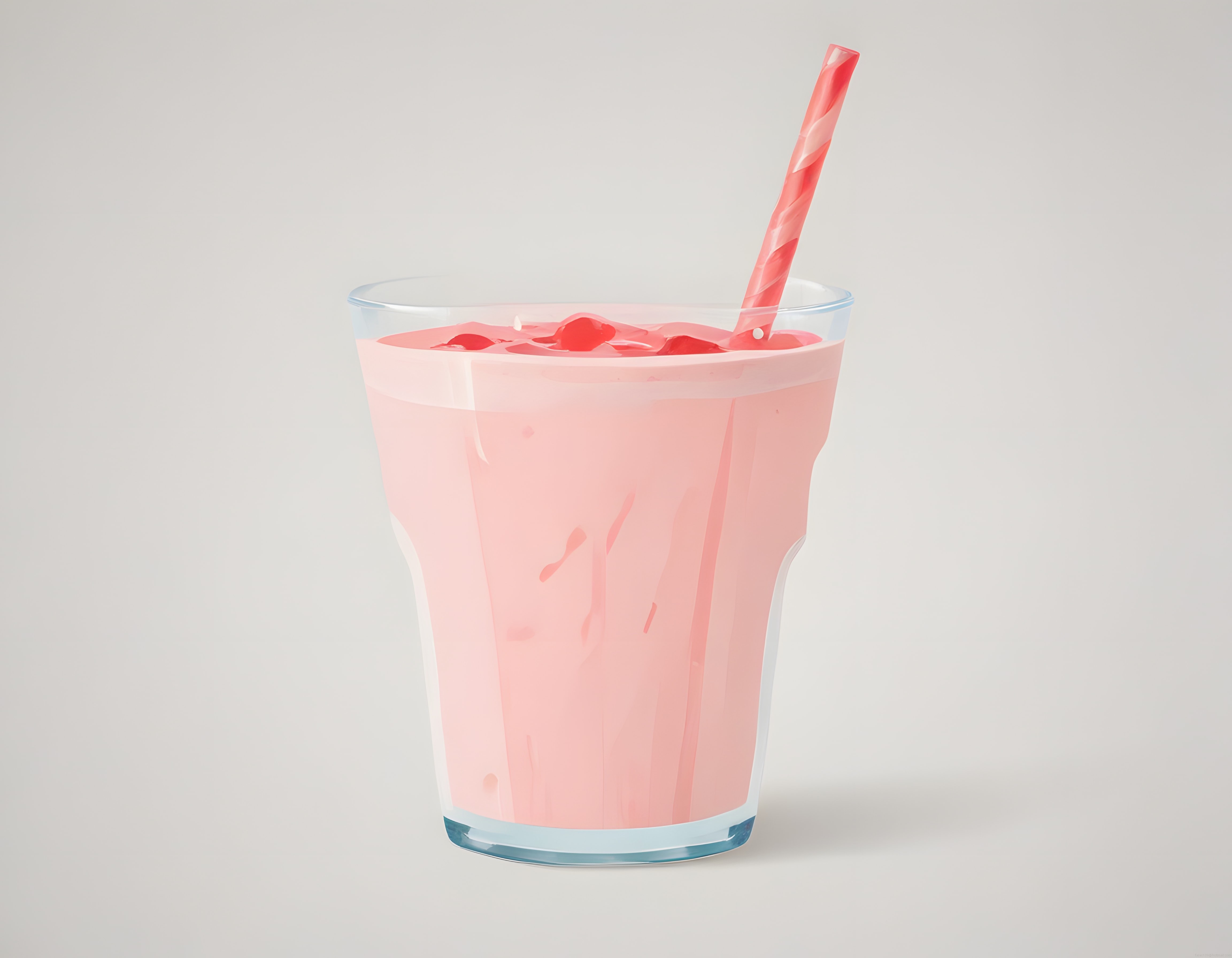 Pembe Çilekli Smoothie Buzlu Cam Bardakta Renkli Pipetle Servis Edilmiş