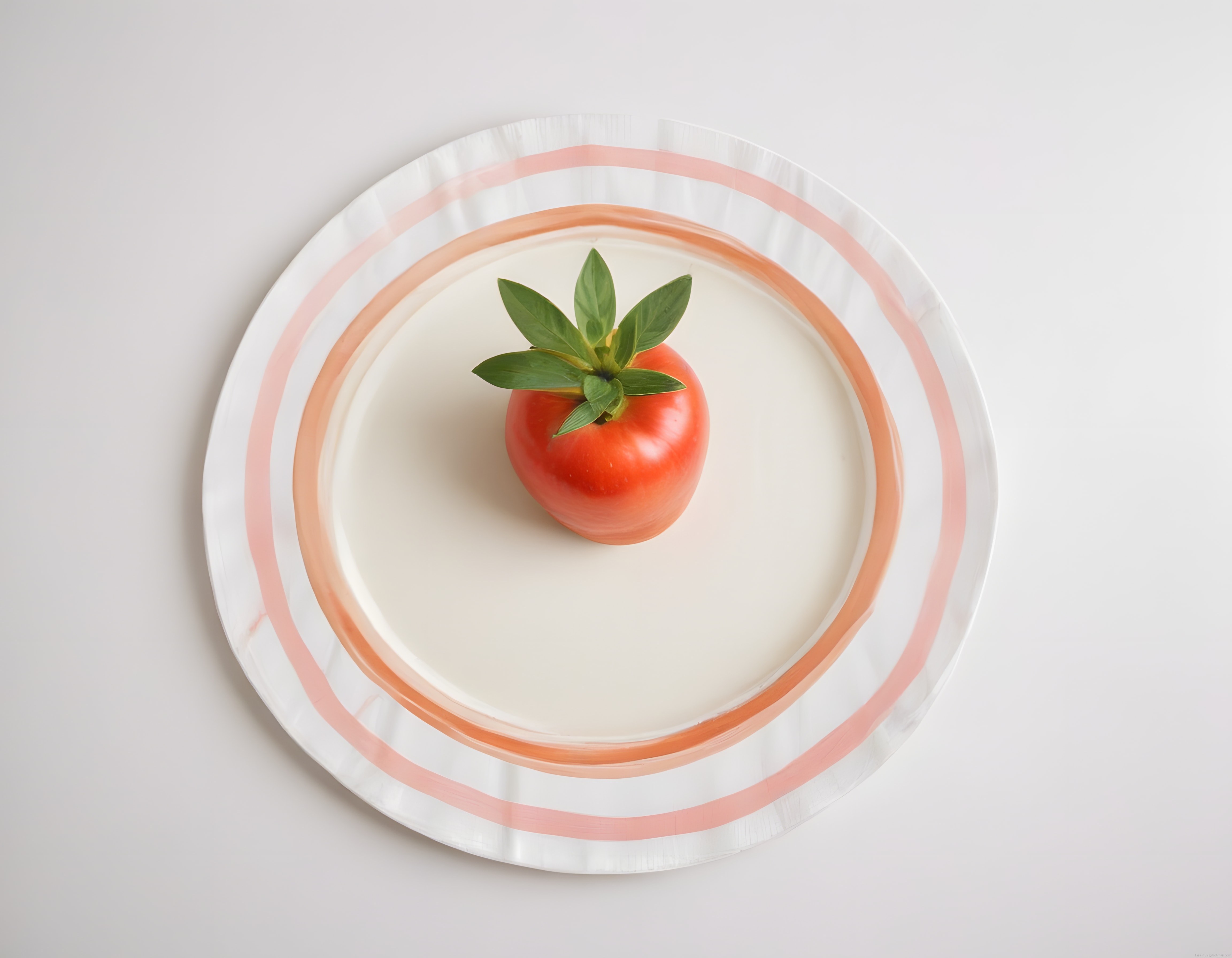 Pembe Çizgili Porselen Tabakta Minimalist Domates Sunumu ve Yemek Fotoğrafçılığı