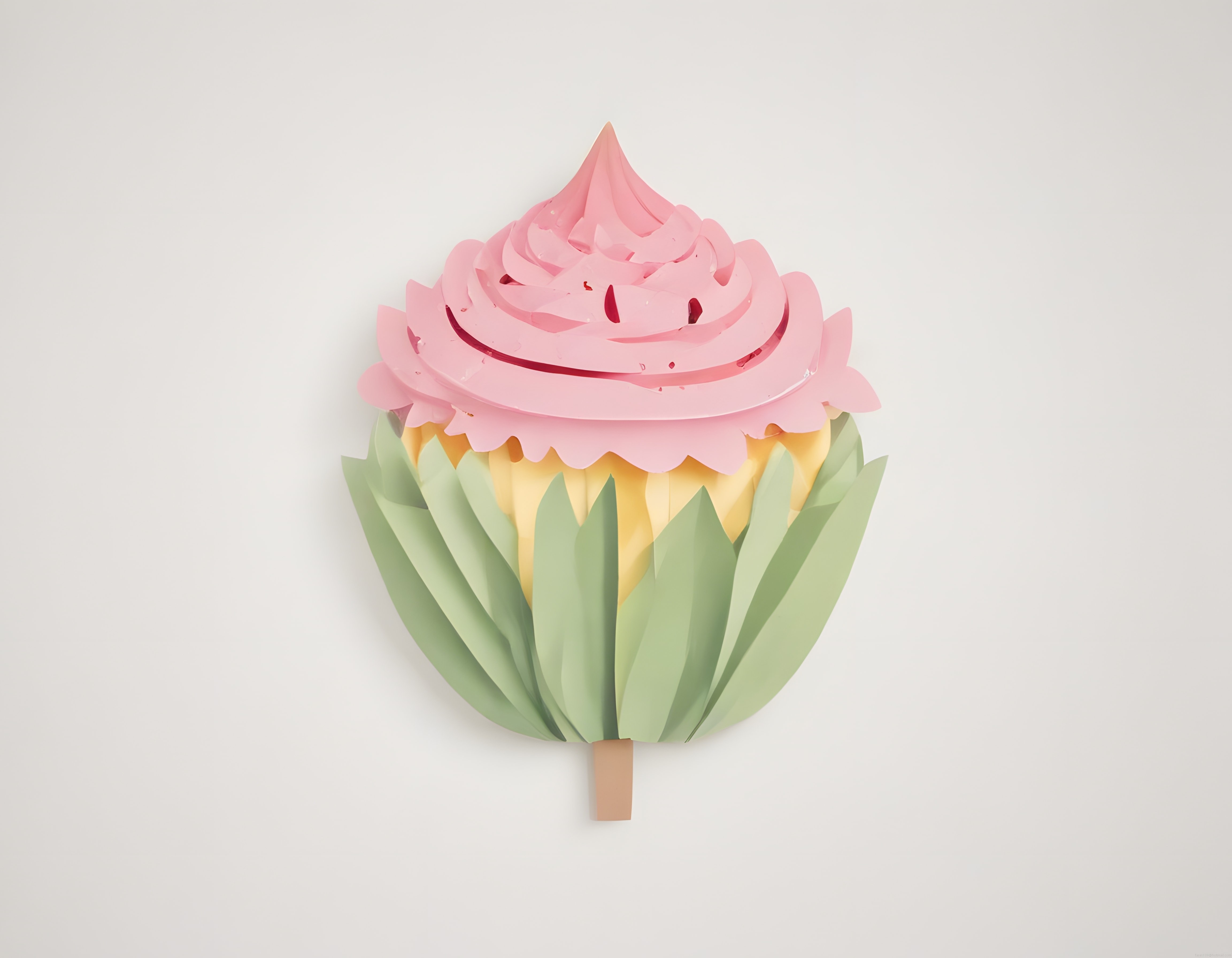 Pembe Cupcake Çiçek: Pastel Tonlarda Kağıt Sanatı ve Minimal Dijital Tasarım