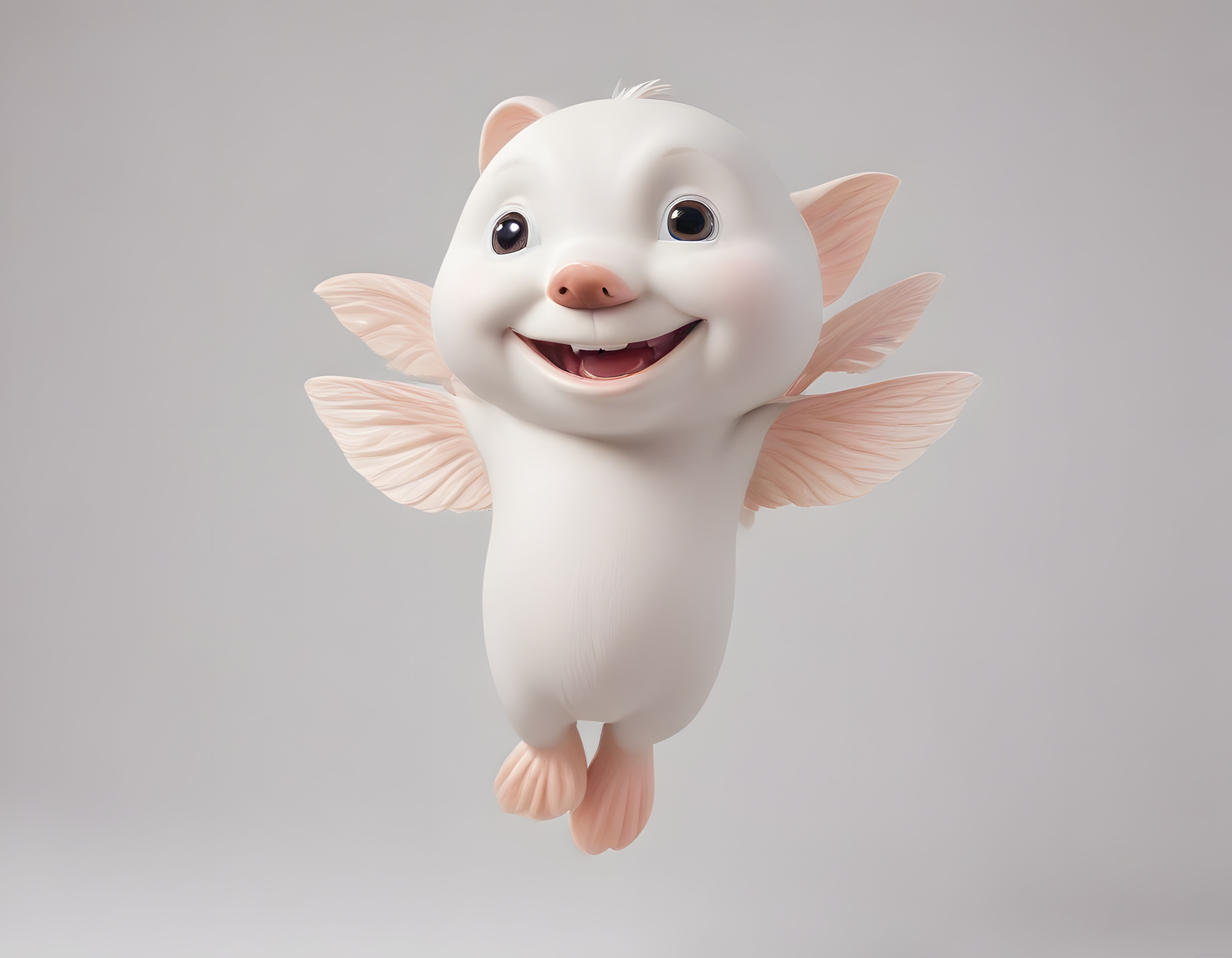 Pembe Detaylı Beyaz Kanatlı Fantastik 3D Karakter Dijital Sanat Çalışması
