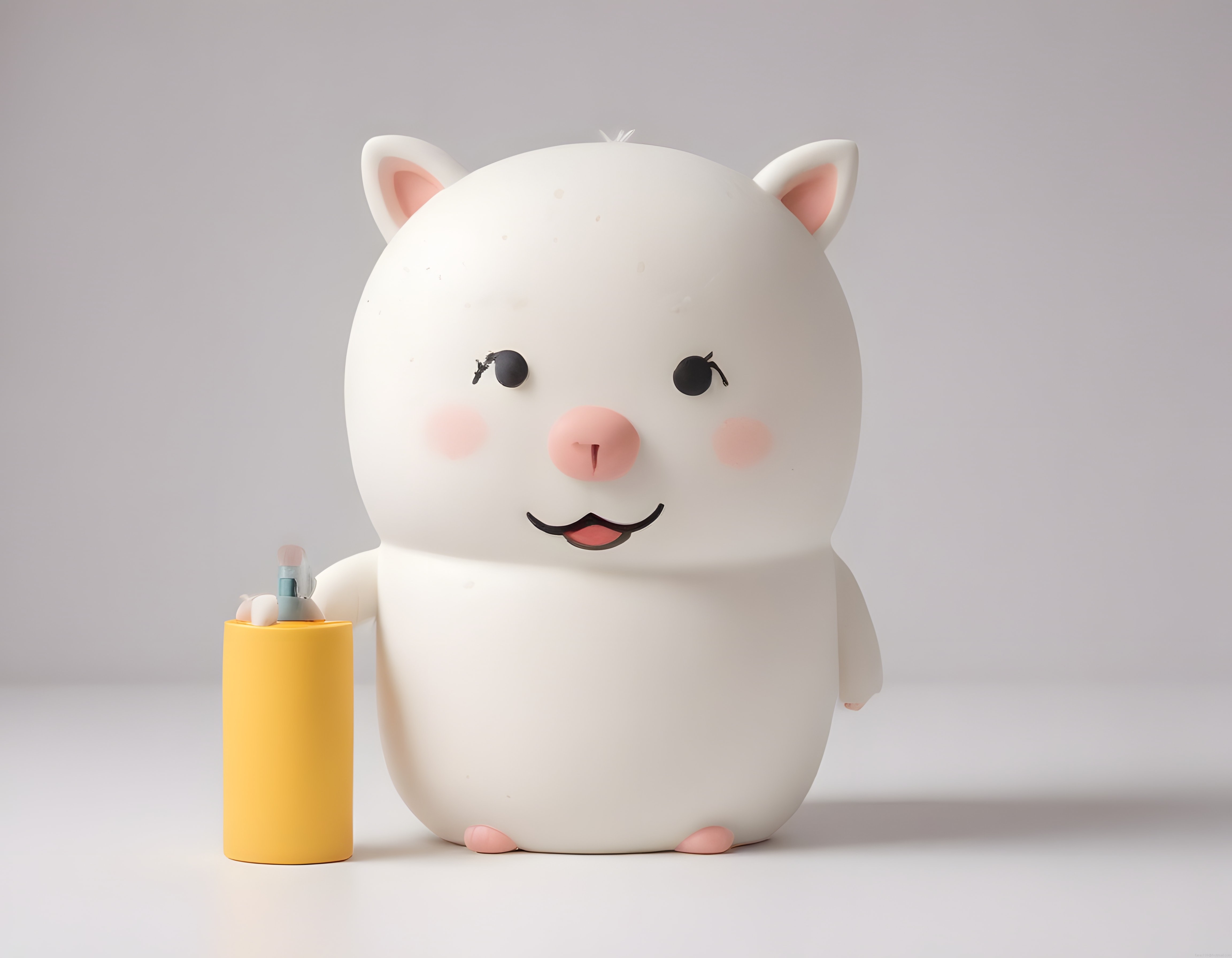 Pembe Detaylı Sevimli Karakter Heykelciği ve Minimalist Sarı Dekor Objesi