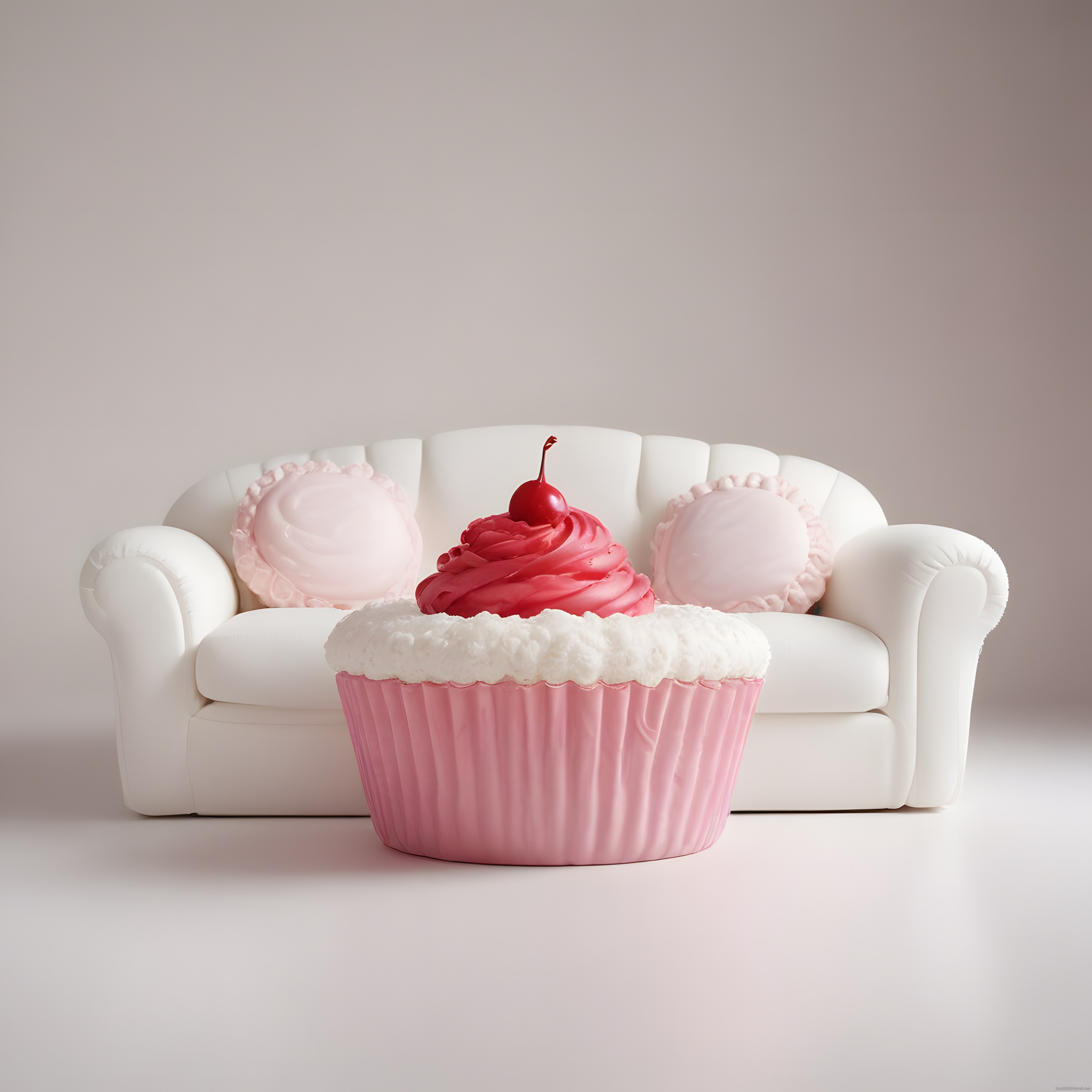 Pembe Dev Cupcake ve Beyaz Kanepe ile Tatlı Dekorasyon Konsepti