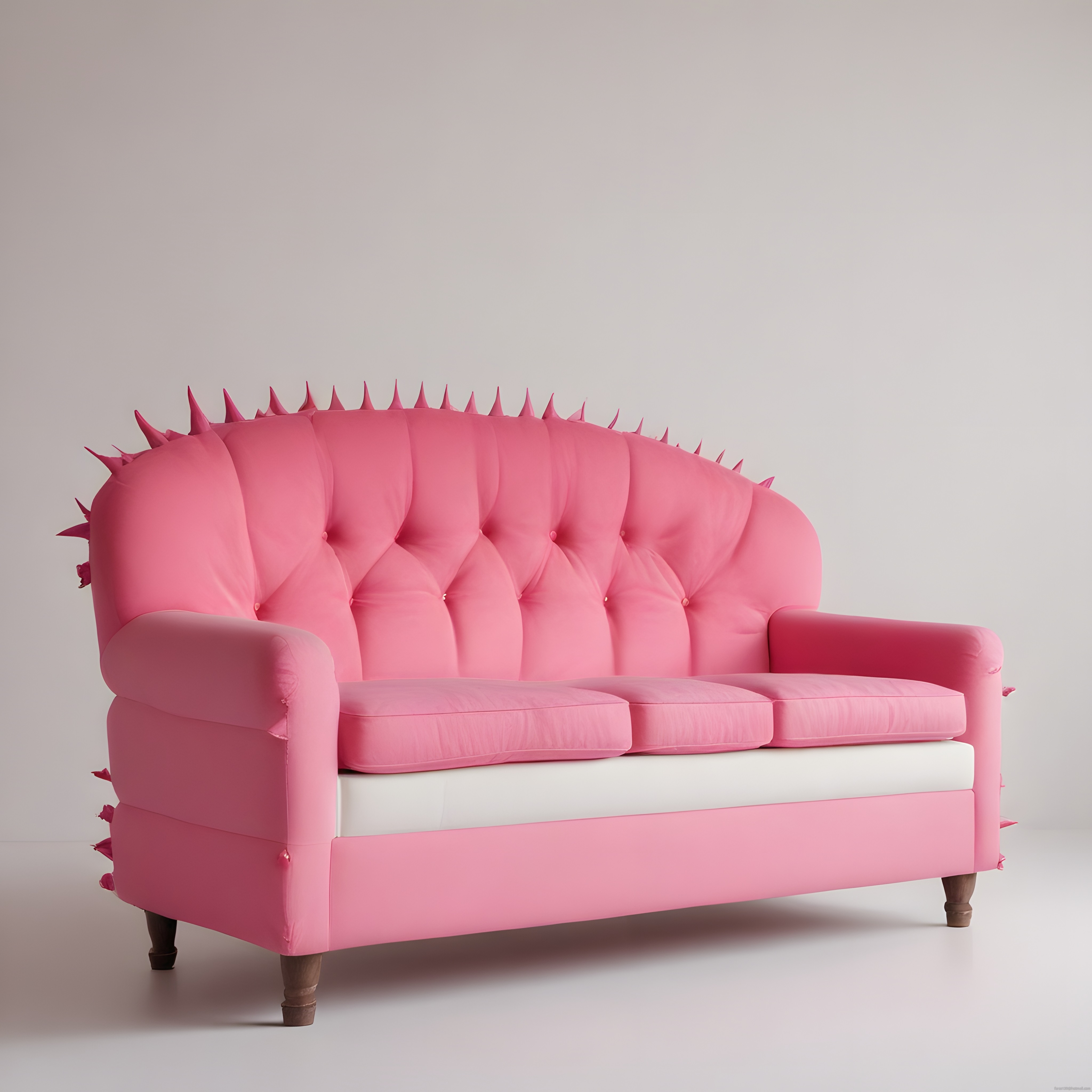 Pembe Dikenli Chesterfield Kanepe ve Sırtındaki Avangart Tasarım Detayları