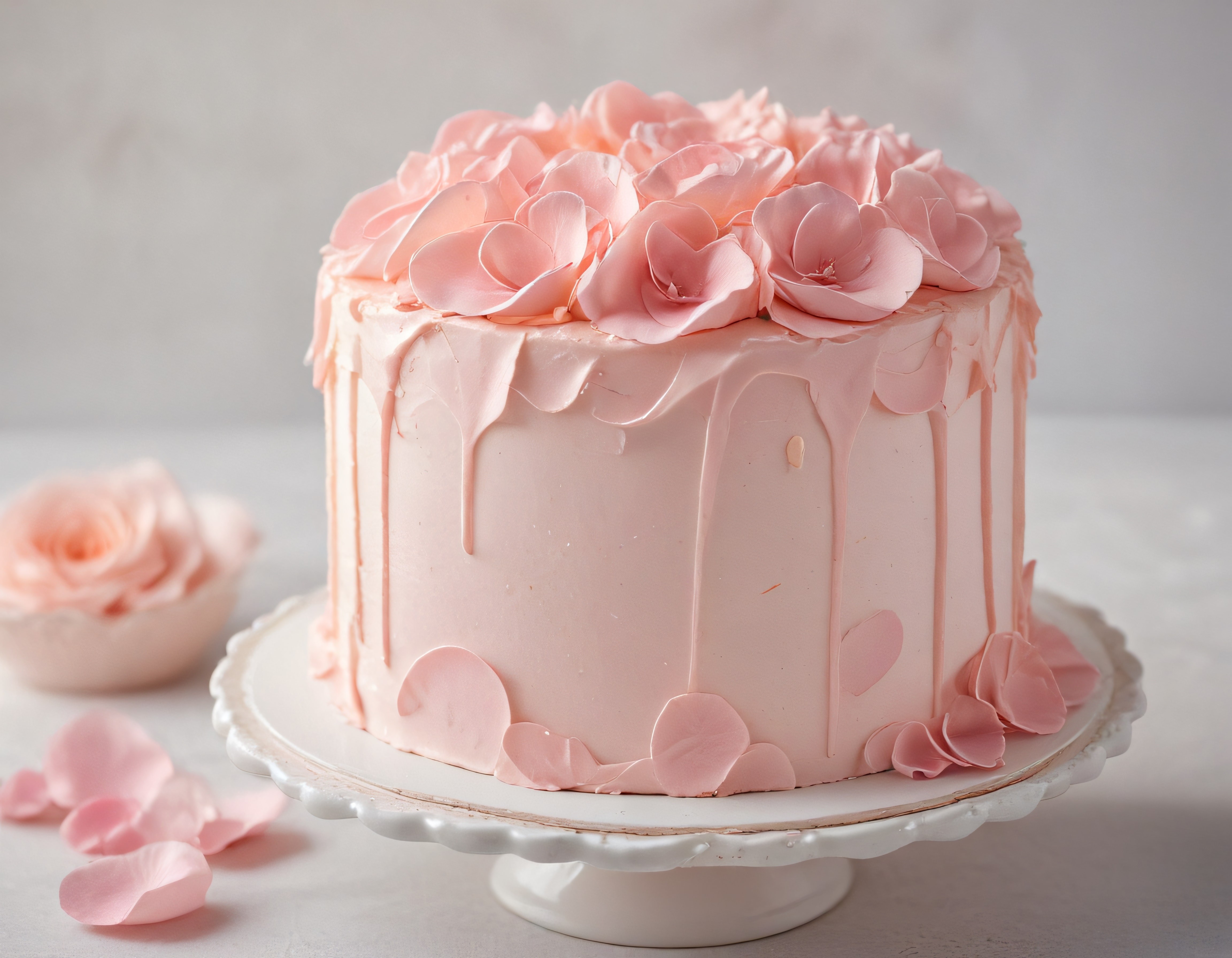 Pembe Drip Pasta ve Yenilebilir Çiçeklerle Süslenmiş Butik Tatlı Tasarımı