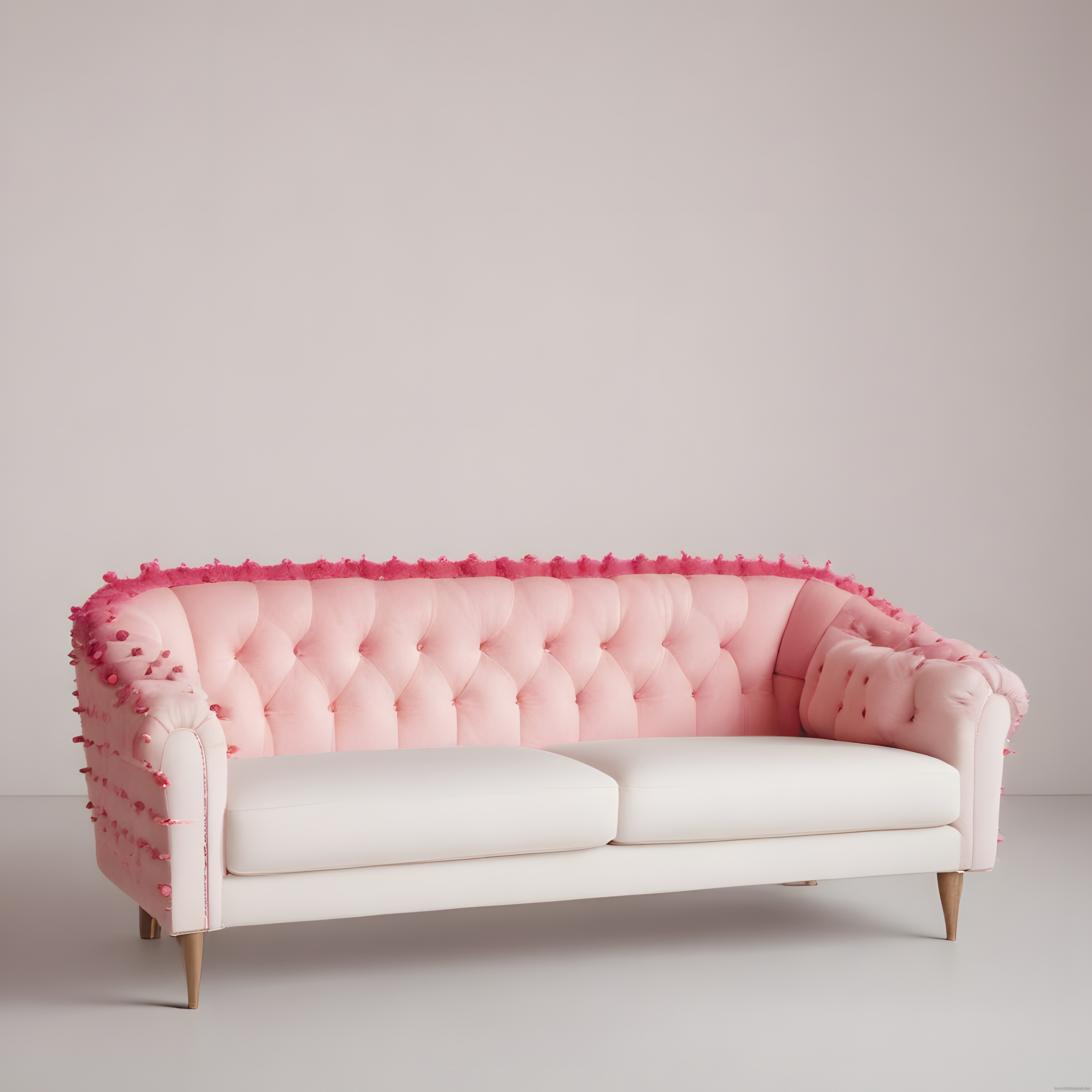 Pembe Düğmeli Kanepe ile Romantik ve Modern Oturma Odası Dekorasyonu