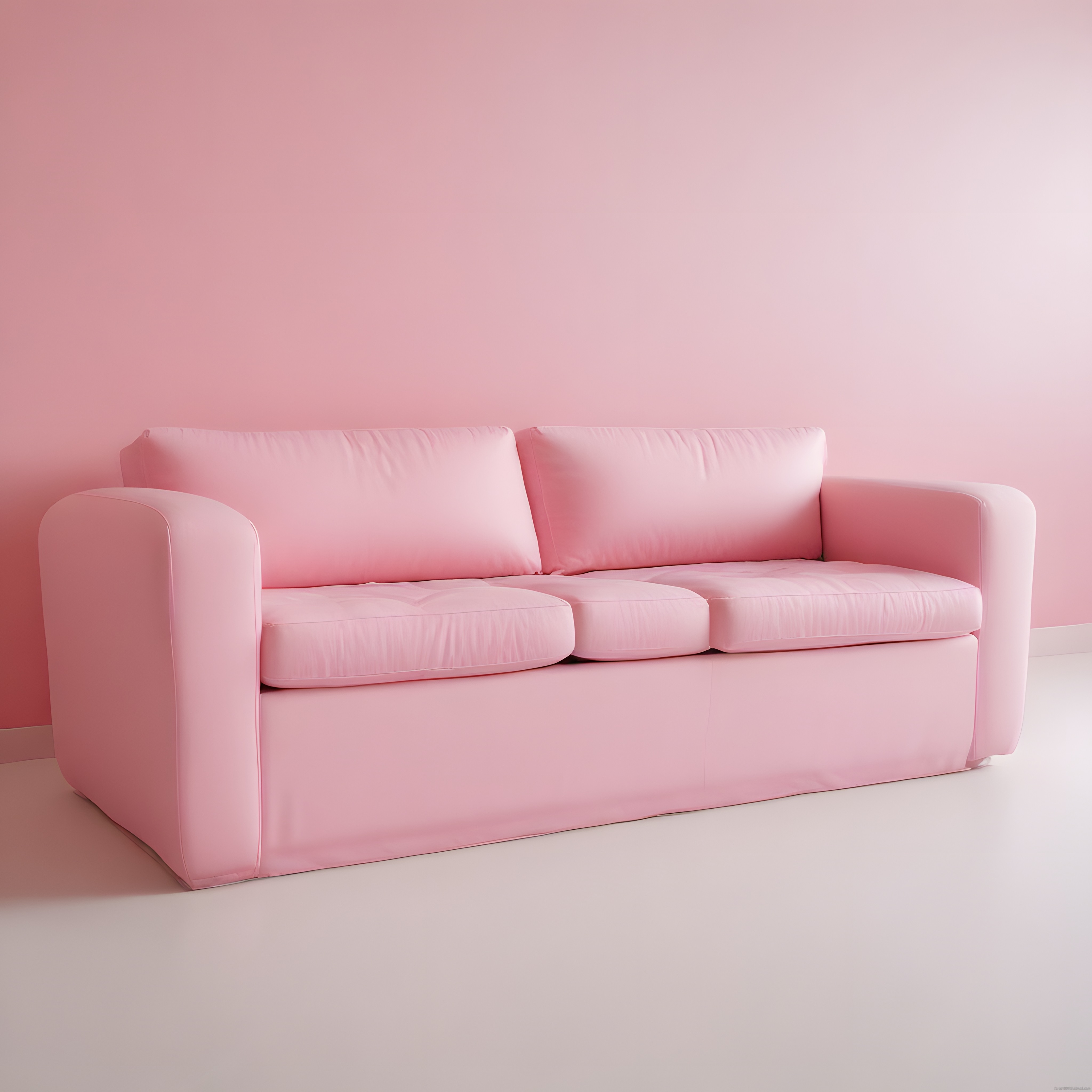 Pembe Duvar Önünde Modern Üçlü Koltuk ve Minimalist Dekorasyon
