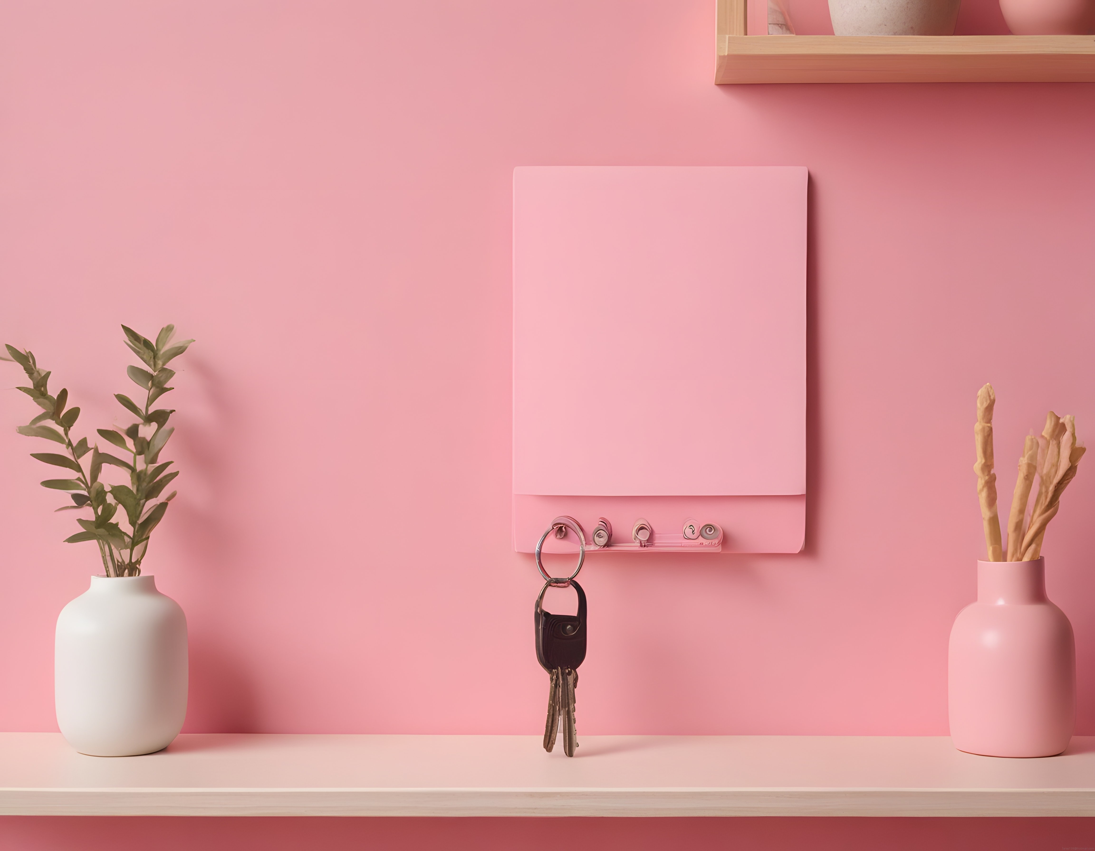 Pembe Duvar ve Minimalist Dekorasyonlu Şık Giriş Alanı Konsepti