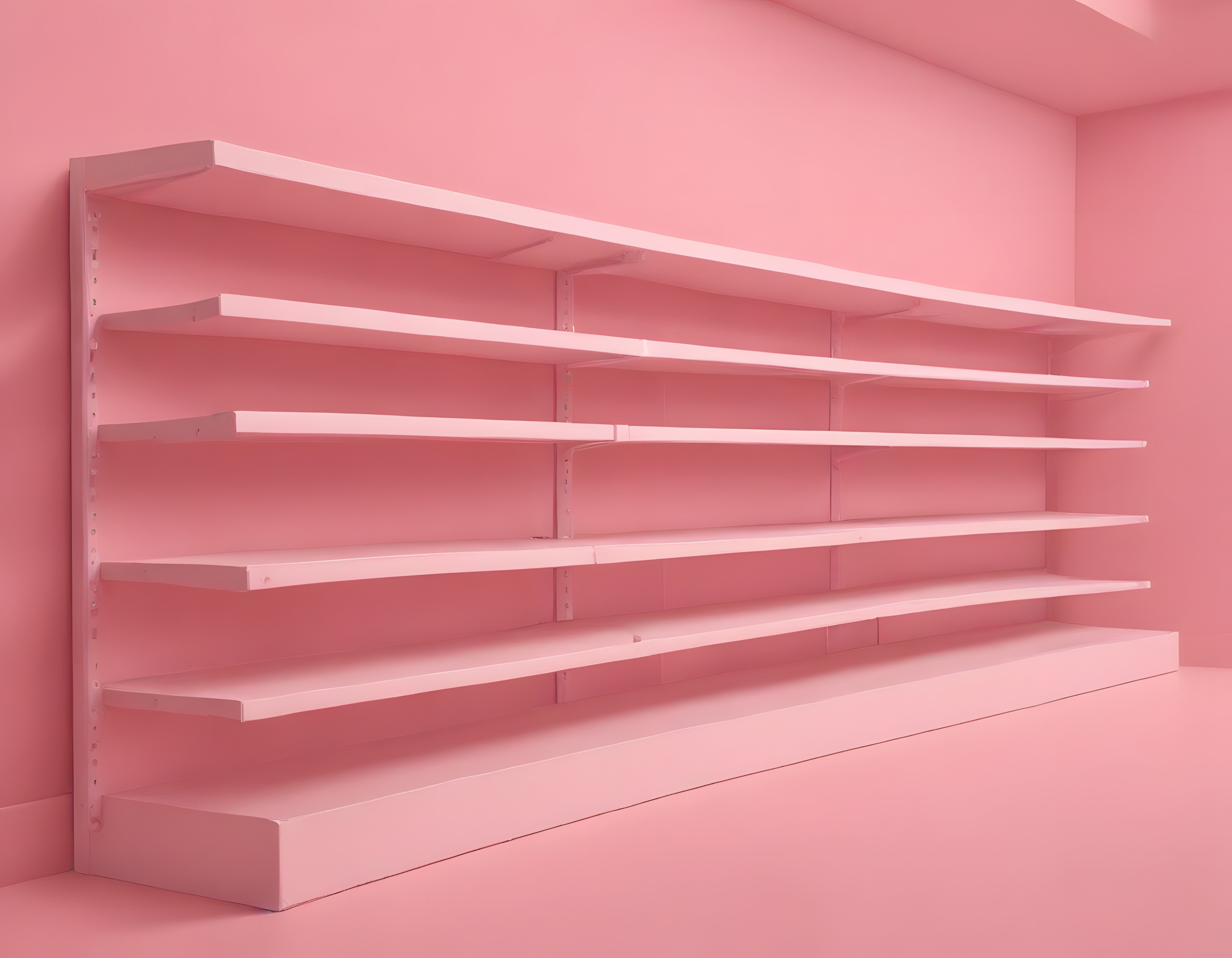 Pembe Duvarlardaki Beyaz Raflar ve Sessiz Minimalist Oda Atmosferi