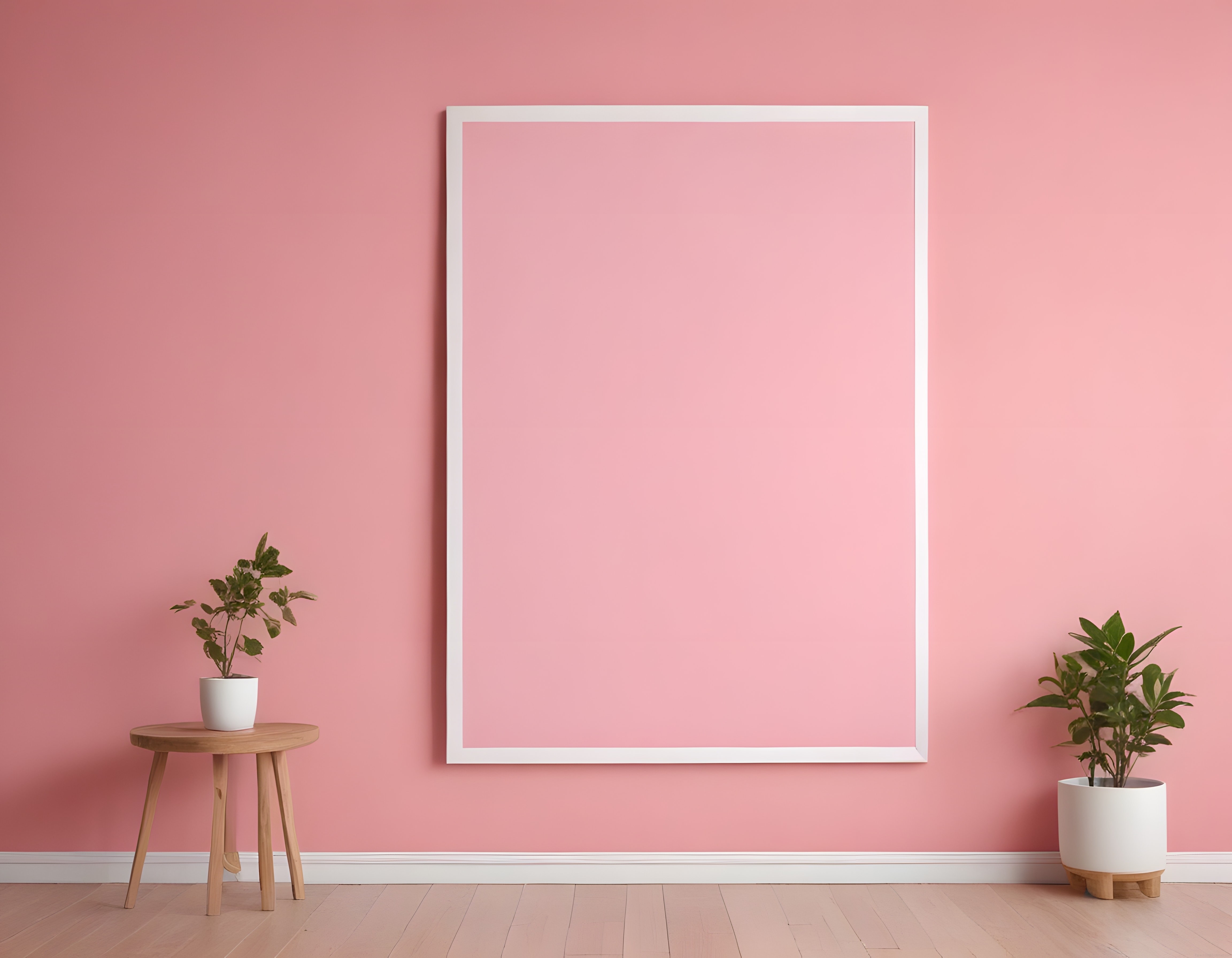 Pembe Duvarlı Minimalist Oda ve Boş Beyaz Çerçeve Dekorasyonu