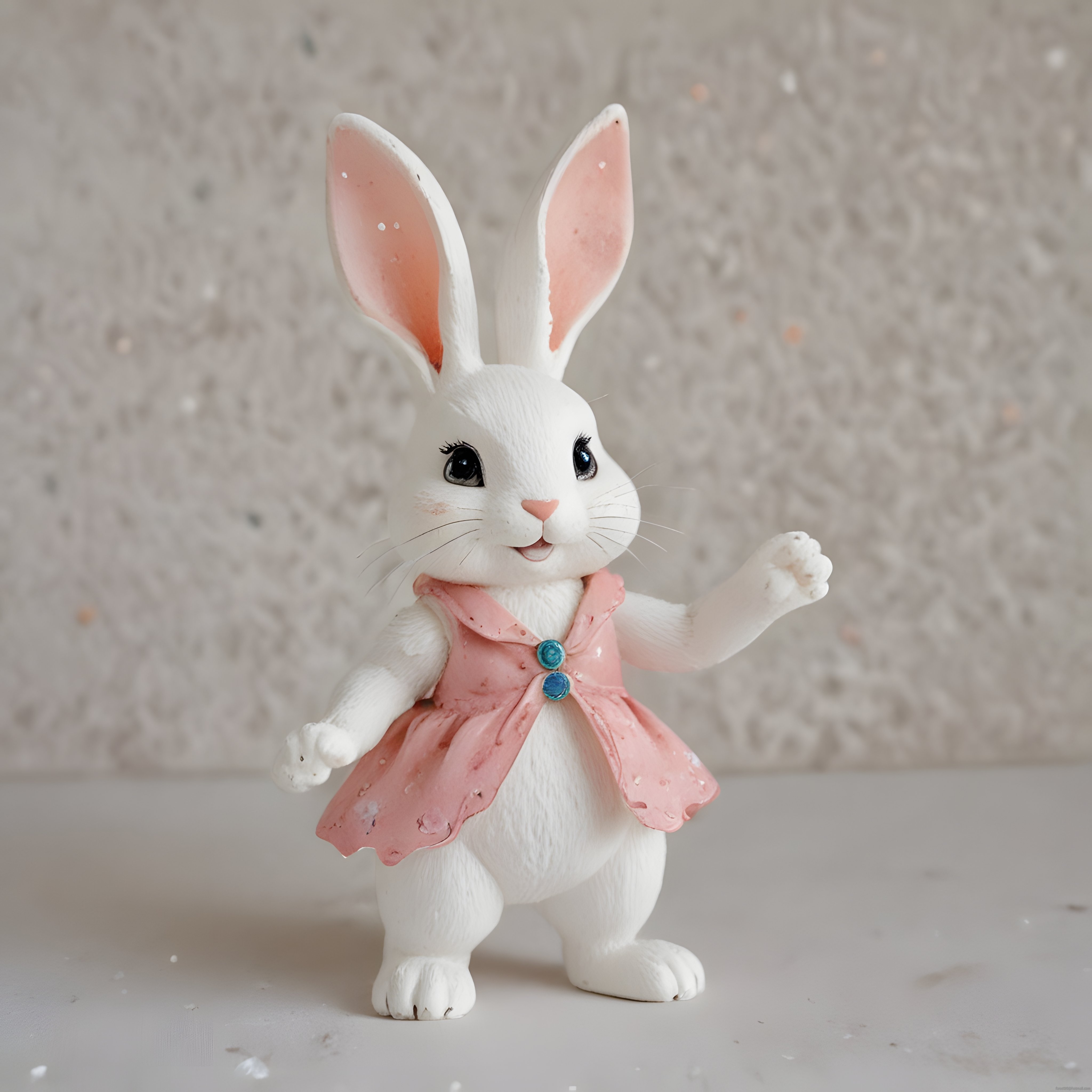 Pembe Elbiseli Sevimli Beyaz Tavşan Figürü ve Dekoratif Oyuncak Tasarımı