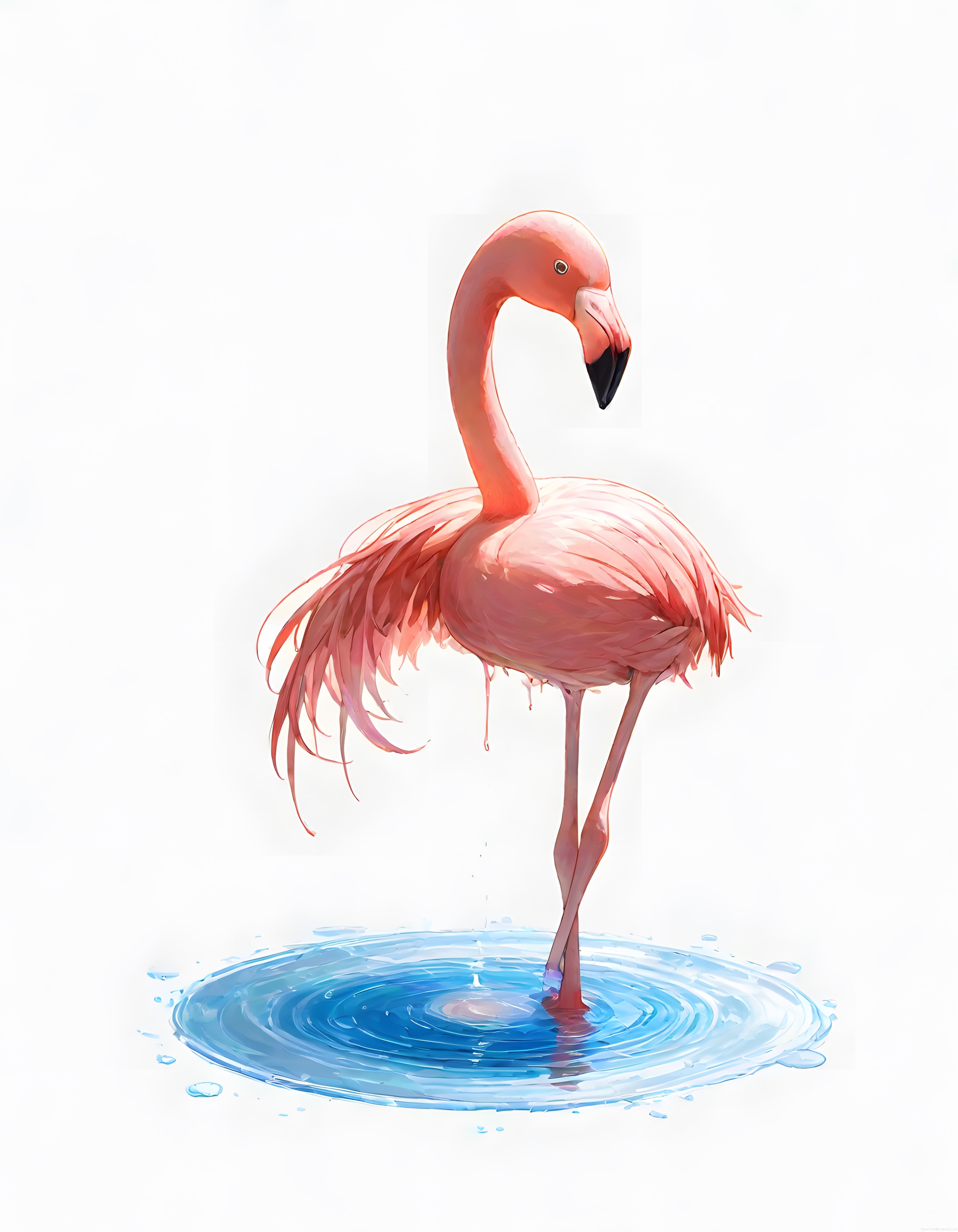 Pembe flamingo suluboya stilinde tek ayak üzerinde dururken zarif illüstrasyon