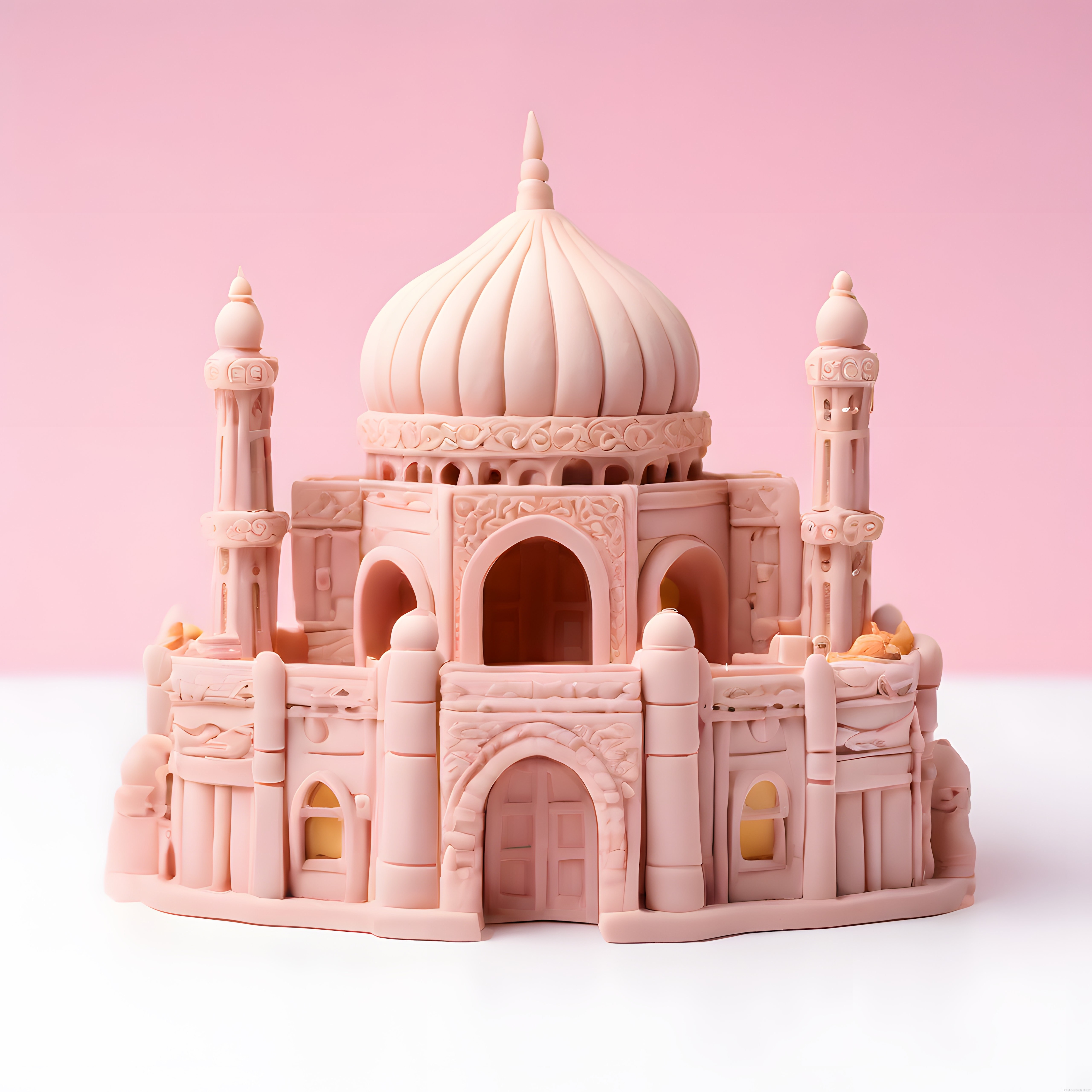 Pembe Fondan ve Şeker Hamurundan Tac Mahal İlhamlı Minyatür Mimari Model
