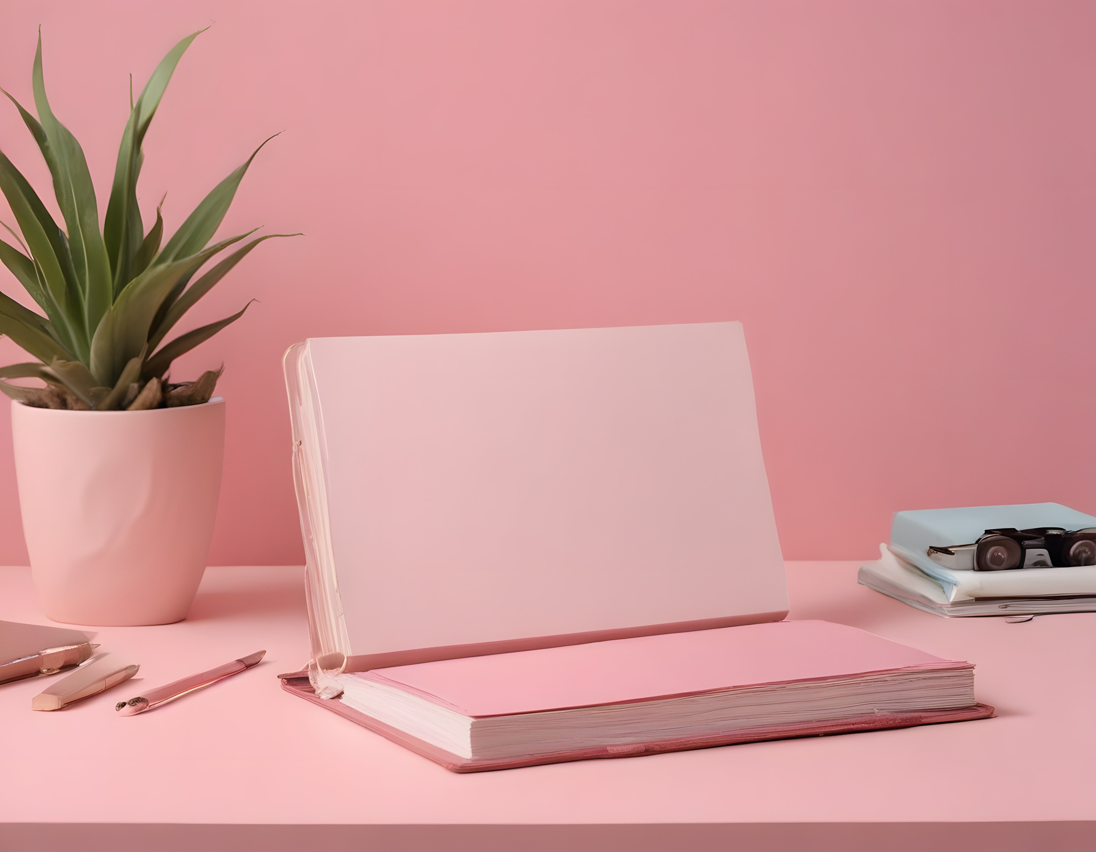 Pembe Fonlu Minimalist Çalışma Alanı ve Dekoratif Masa Düzeni İlhamı