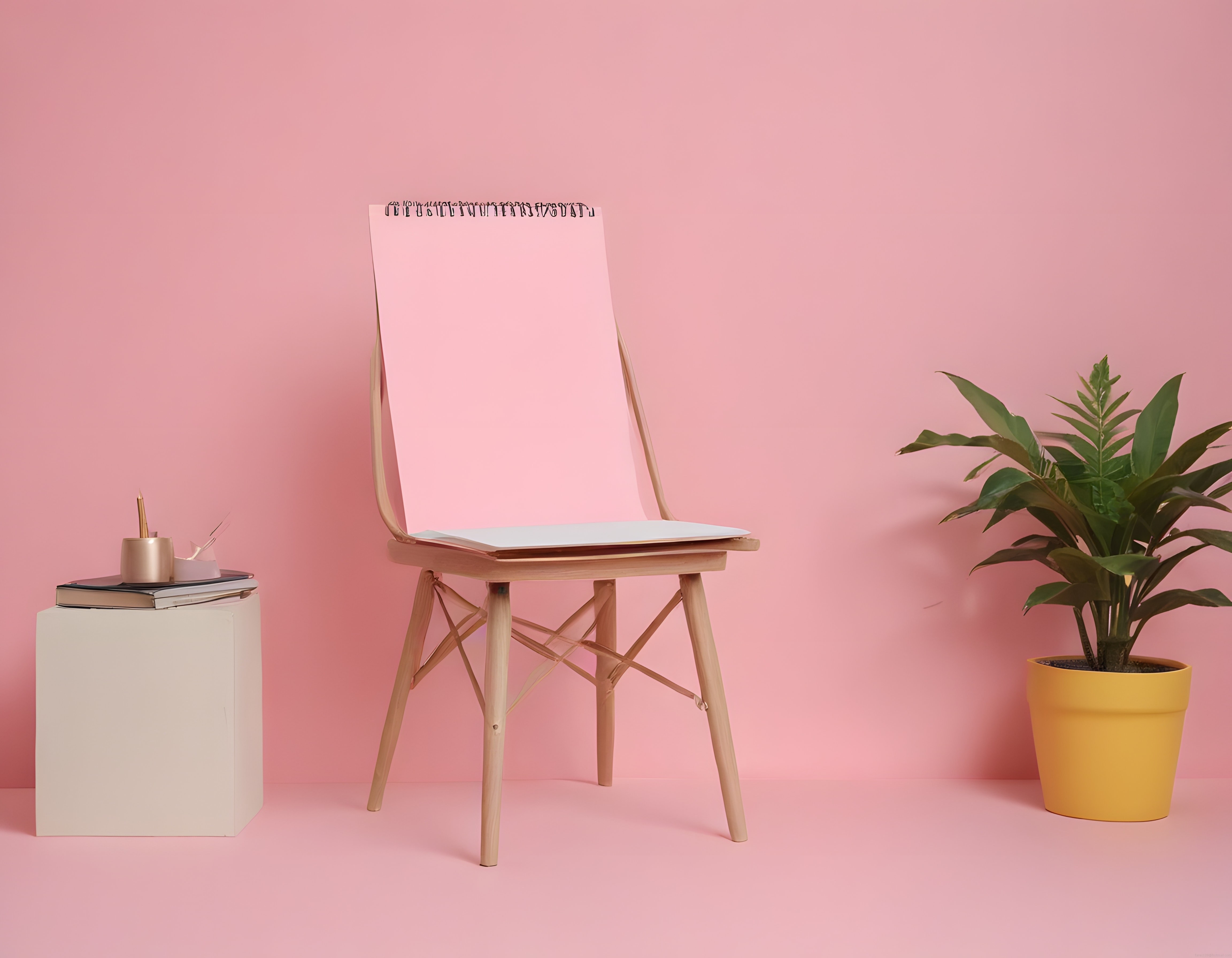 Pembe Fonlu Minimalist İç Mekan Dekorasyonu ve Sıcak Çalışma Köşesi