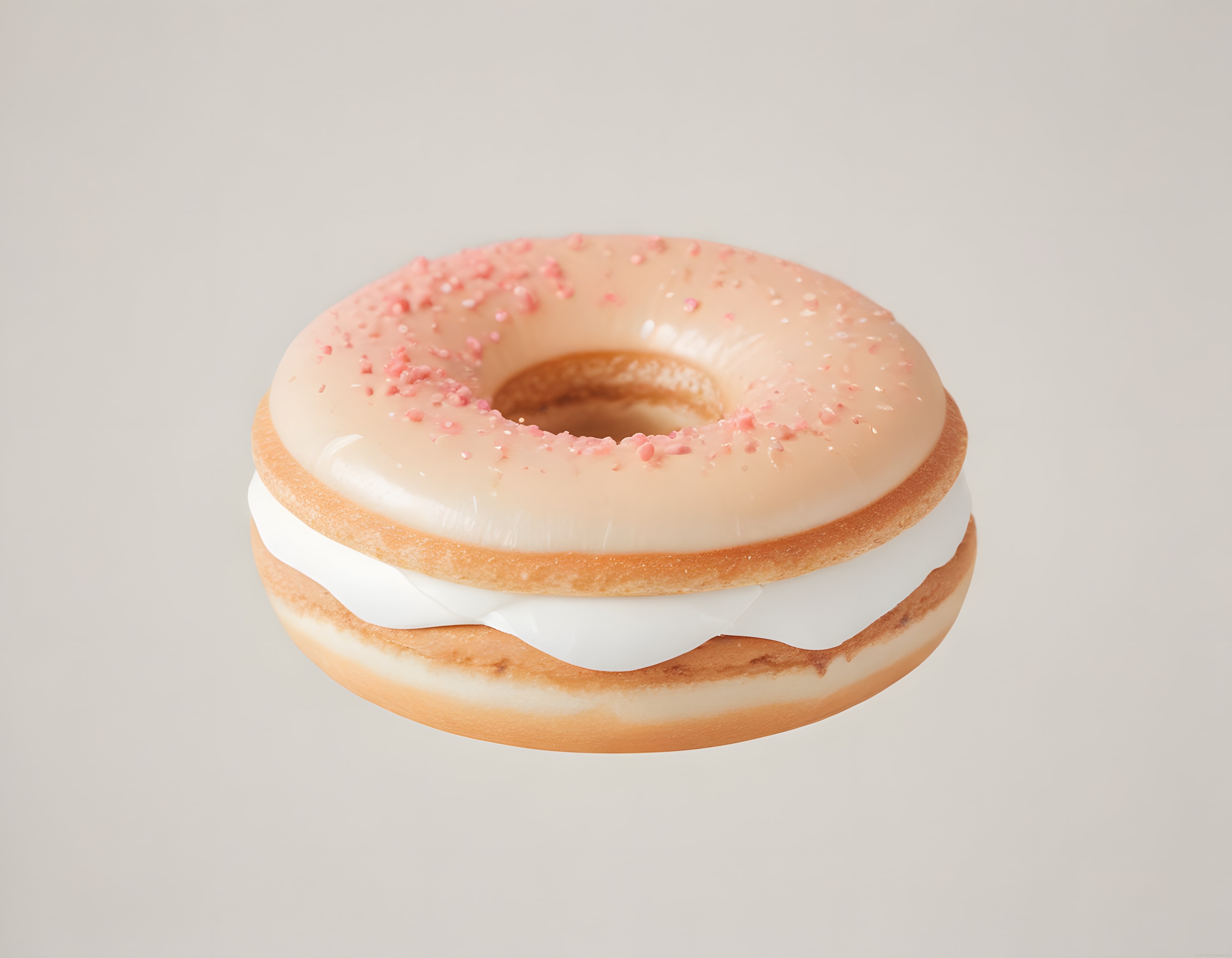 Pembe Glazürlü Krema Dolgulu Donut: Pastane Stili Tatlı Sunum Fotoğrafı